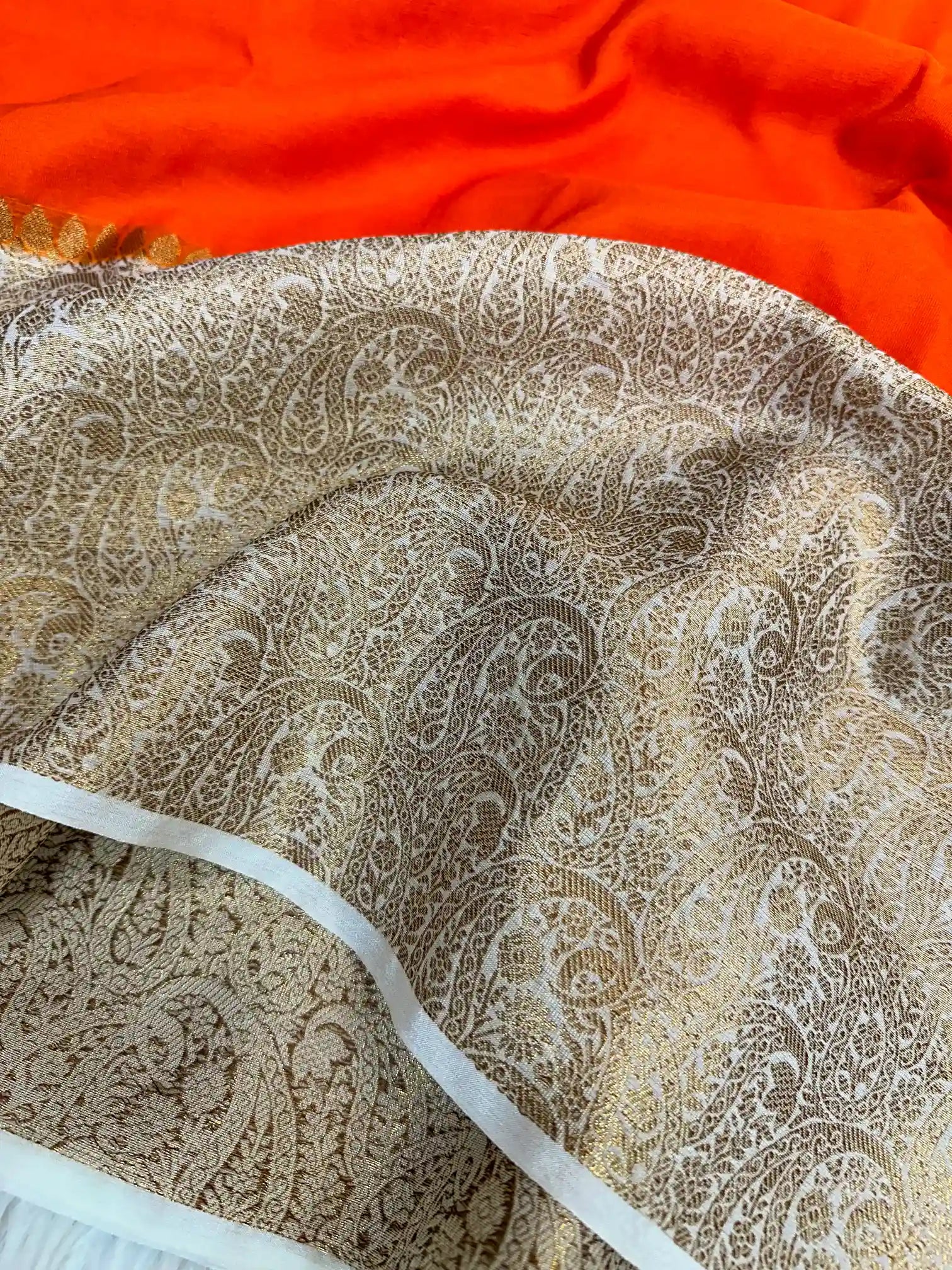 Fanta Orange Warm Silk Kaat Bandh Banarasi Saree