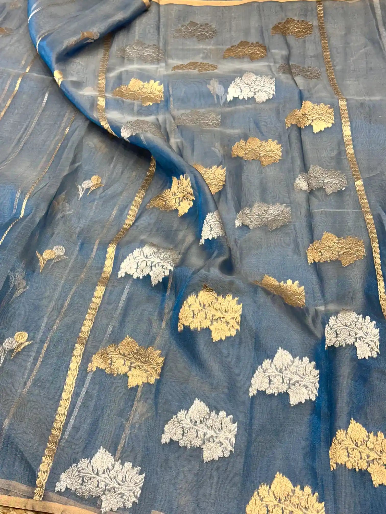 Firozi Blue Handwoven Pure Tissue Silk Banarasi Saree