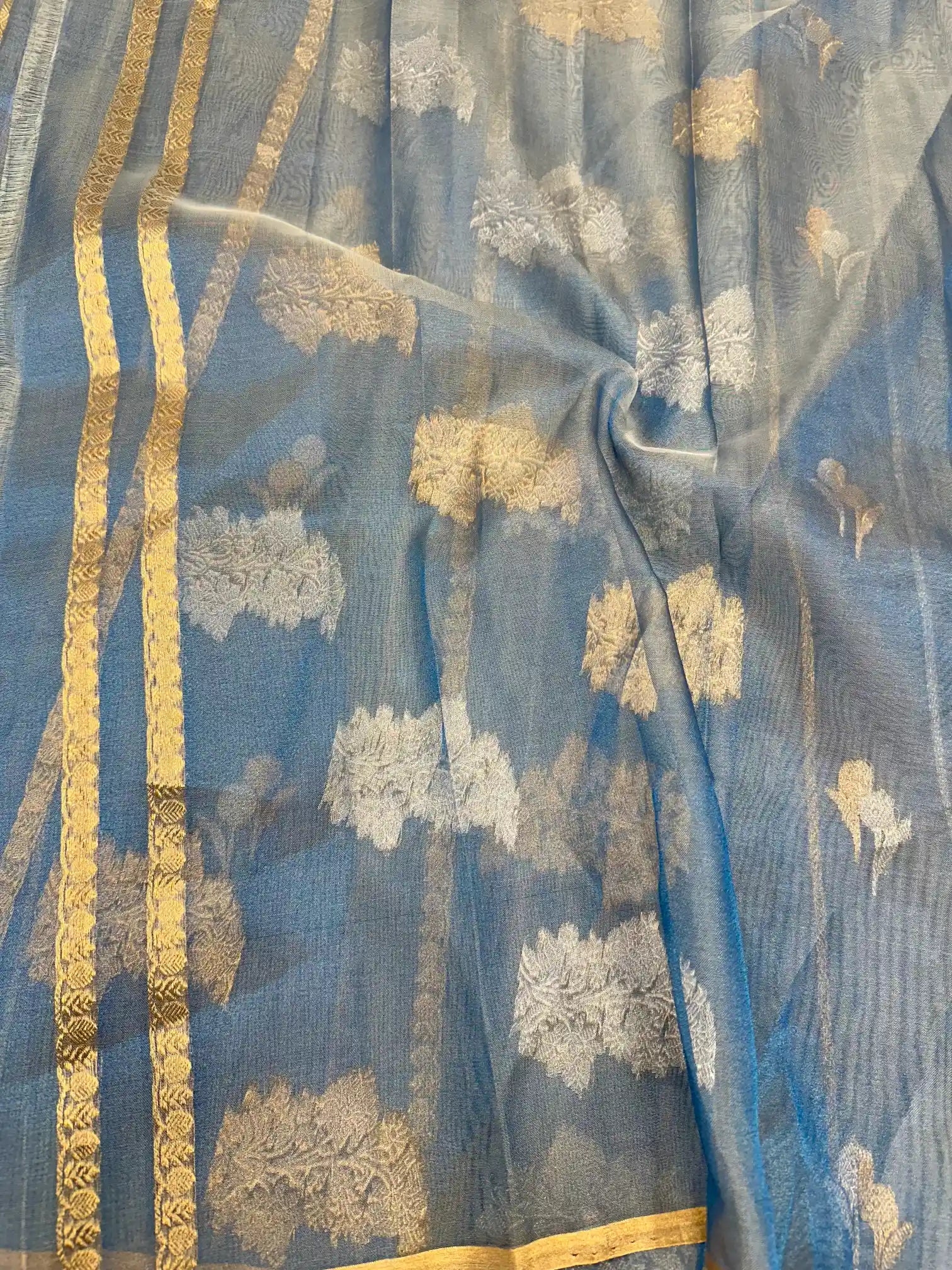 Firozi Blue Handwoven Pure Tissue Silk Banarasi Saree