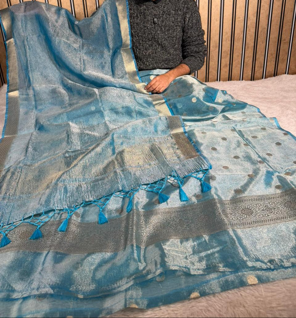 Firozi Blue Kora Tissue Silk Banarasi Suit