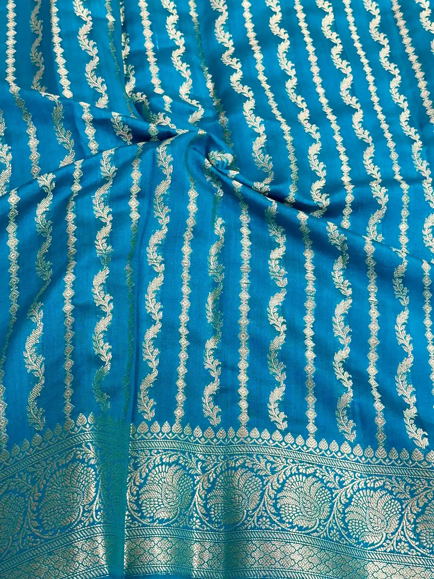 Firozi Blue Meenakari Leheriya Chiniya Silk Saree