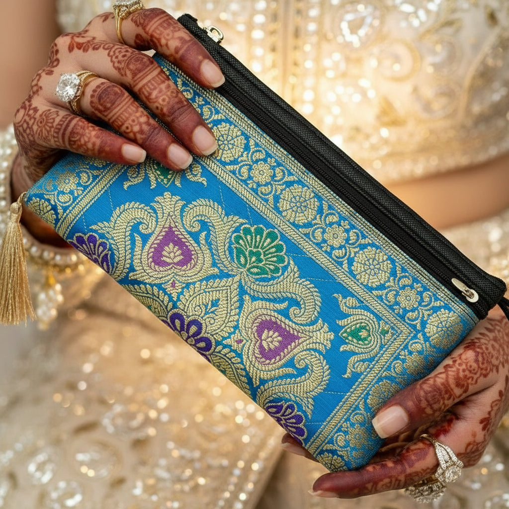 Firozi Blue Shade Handmade Banarasi Women Wallet