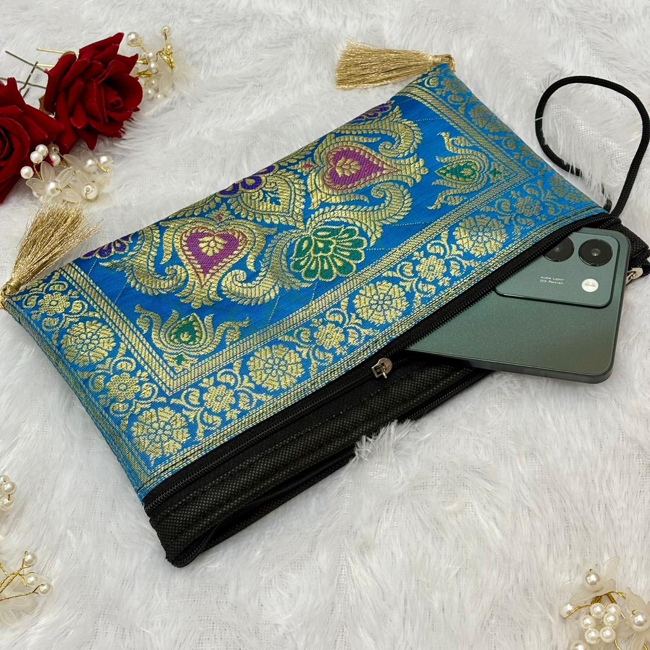 Firozi Blue Shade Handmade Banarasi Women Wallet