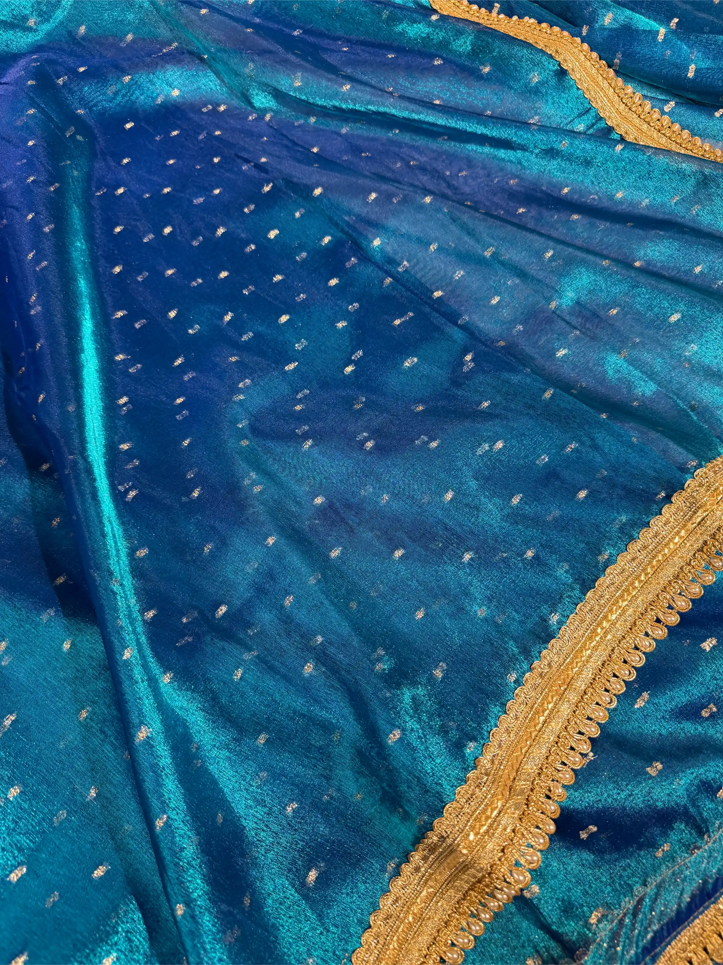 Firozi Blue Tissue Silk Designer Lace Work Banarasi Saree