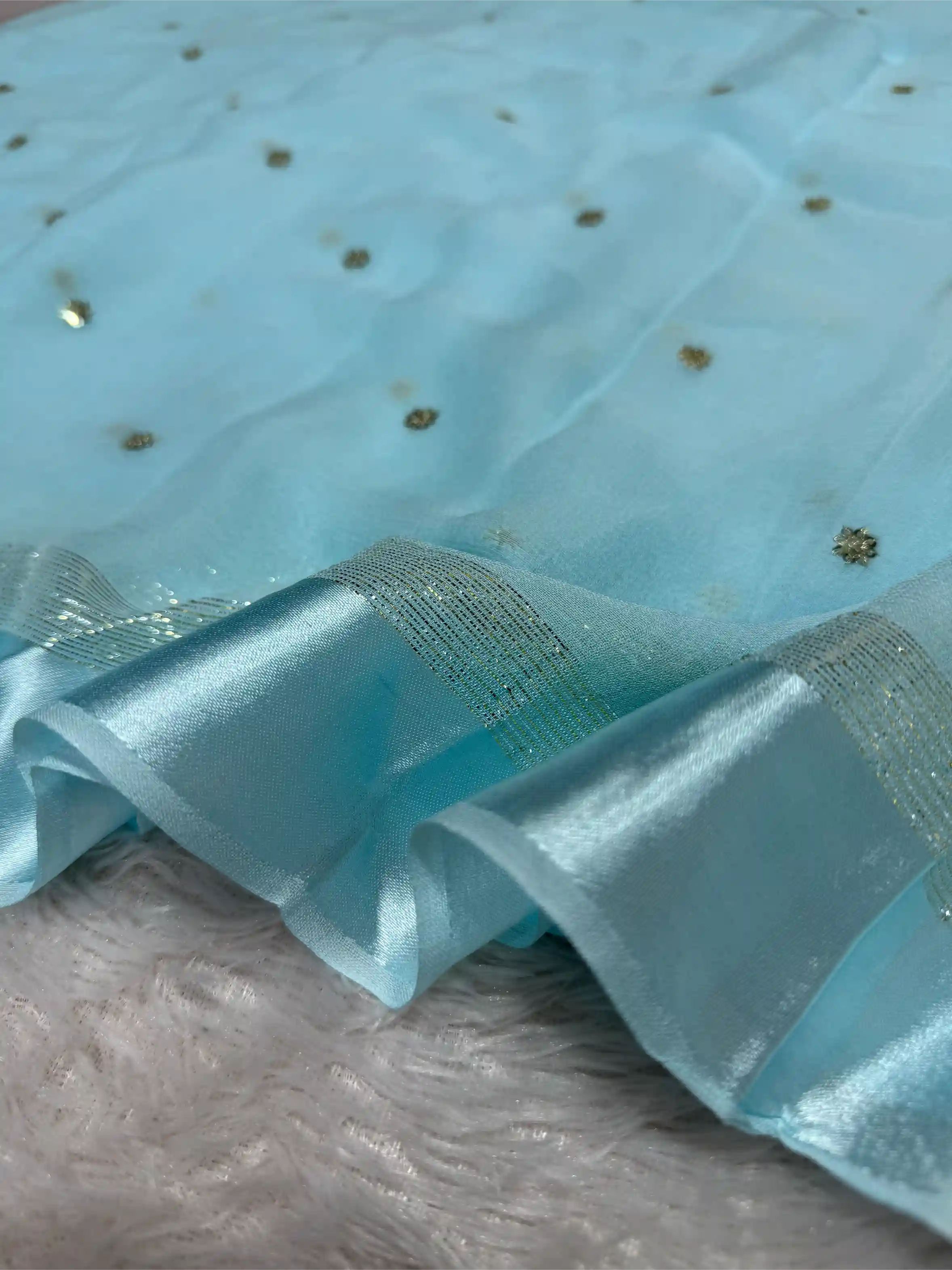 Firozi Blue Viscose Georgette Silk Embroidered Work Banarasi Saree