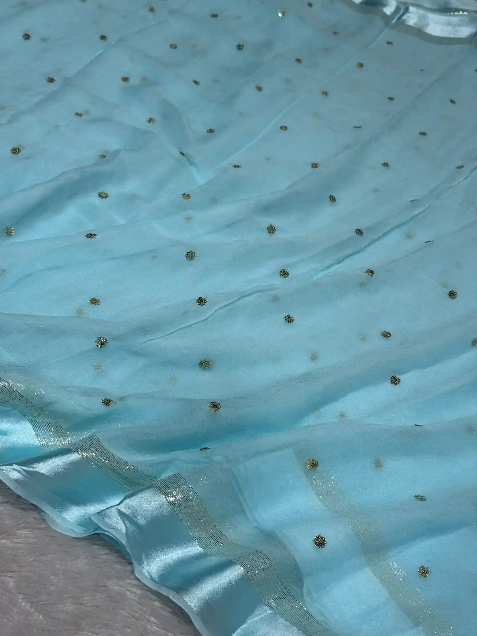 Firozi Blue Viscose Georgette Silk Embroidered Work Banarasi Saree