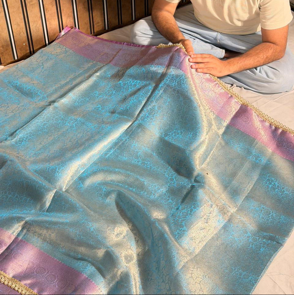 Firozi Pink Kanjivaram Tissue Silk Designer Banarasi Saree