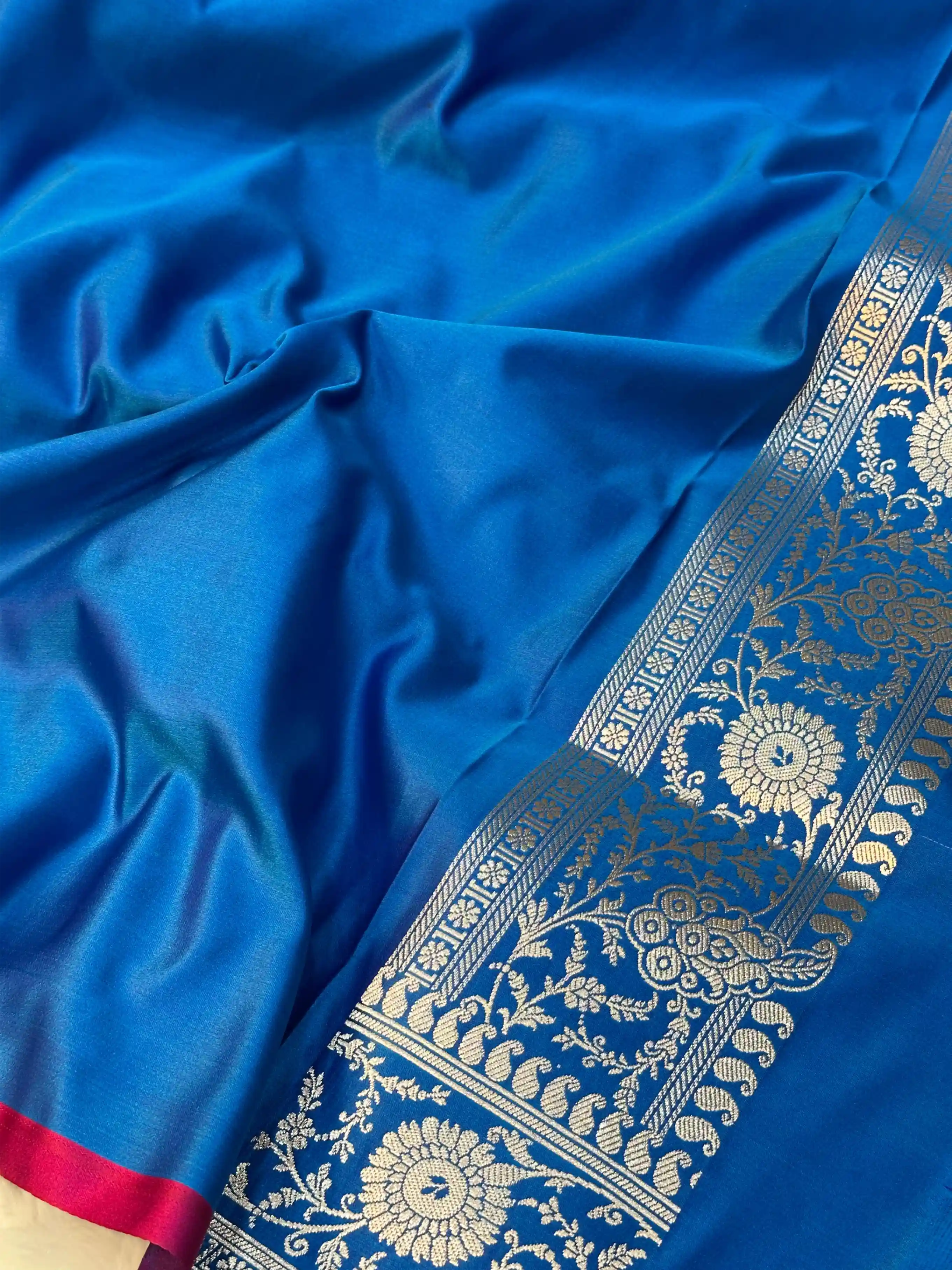 Firozi Blue Premium Mashru Katan Silk Banarasi Saree