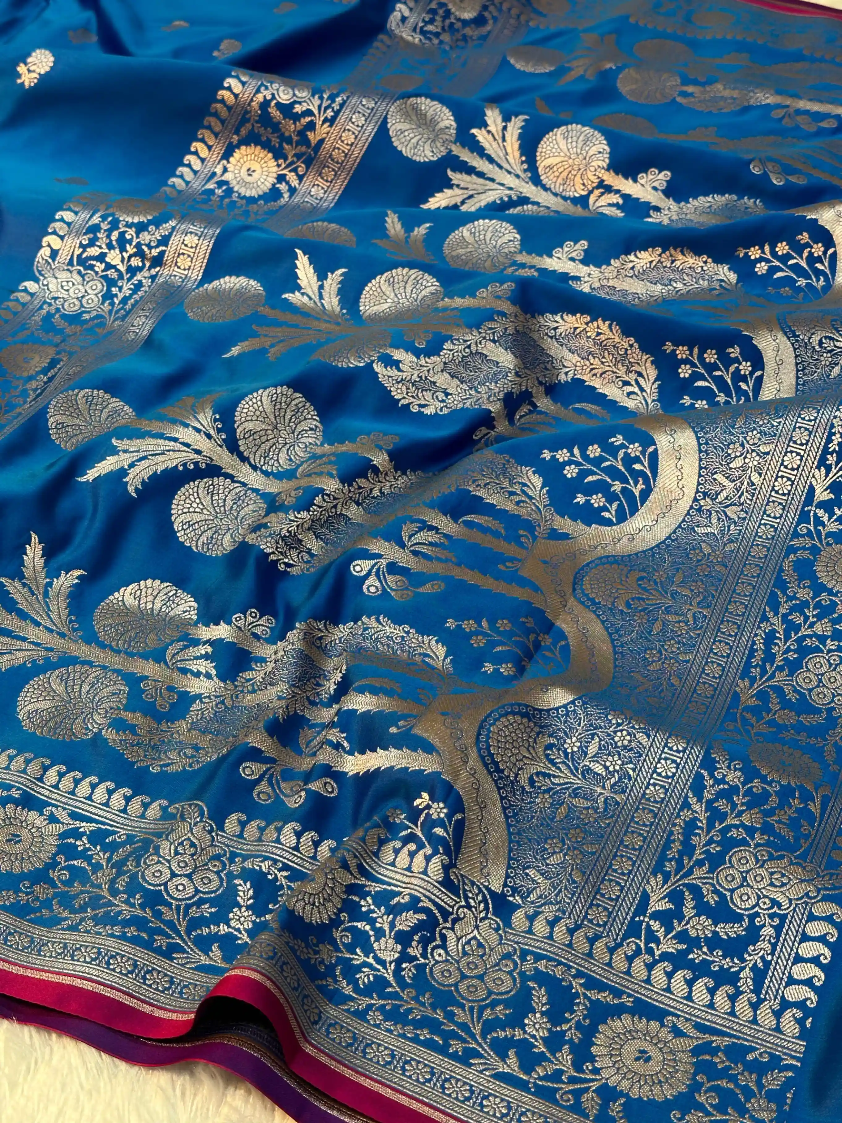Firozi Blue Premium Mashru Katan Silk Banarasi Saree