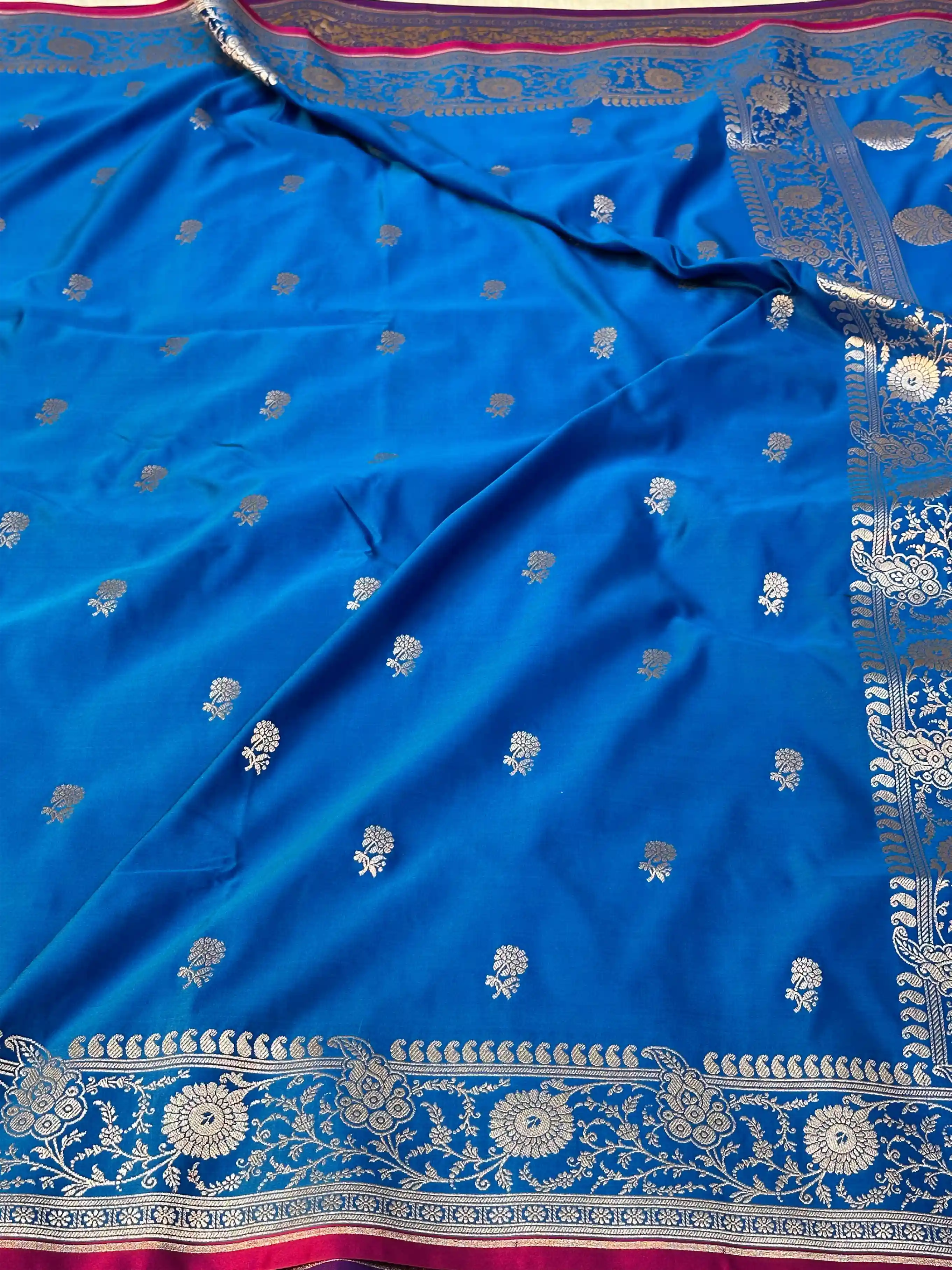 Firozi Blue Premium Mashru Katan Silk Banarasi Saree
