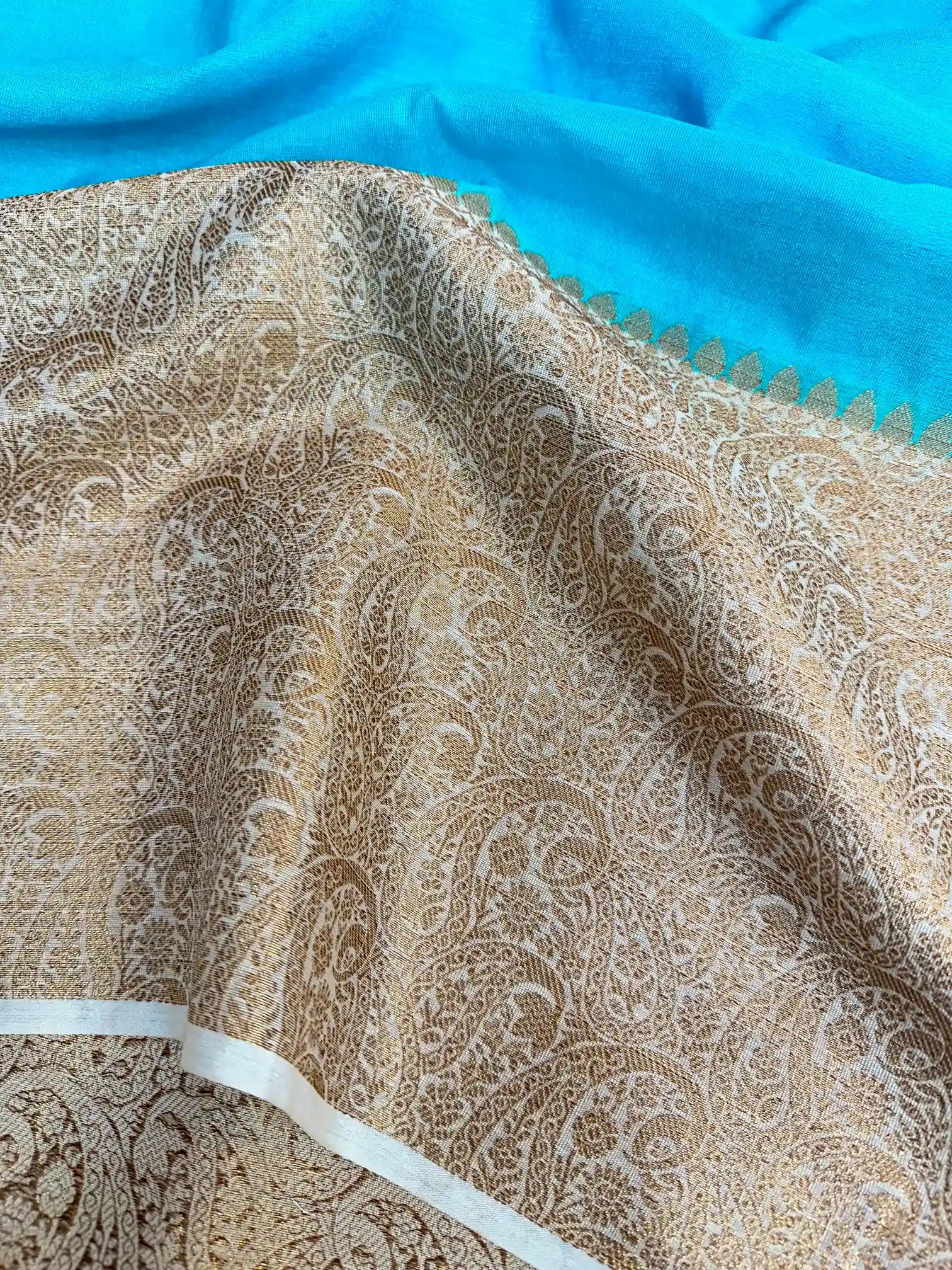 Firozi Blue Warm Silk Kaat Bandh Banarasi Saree