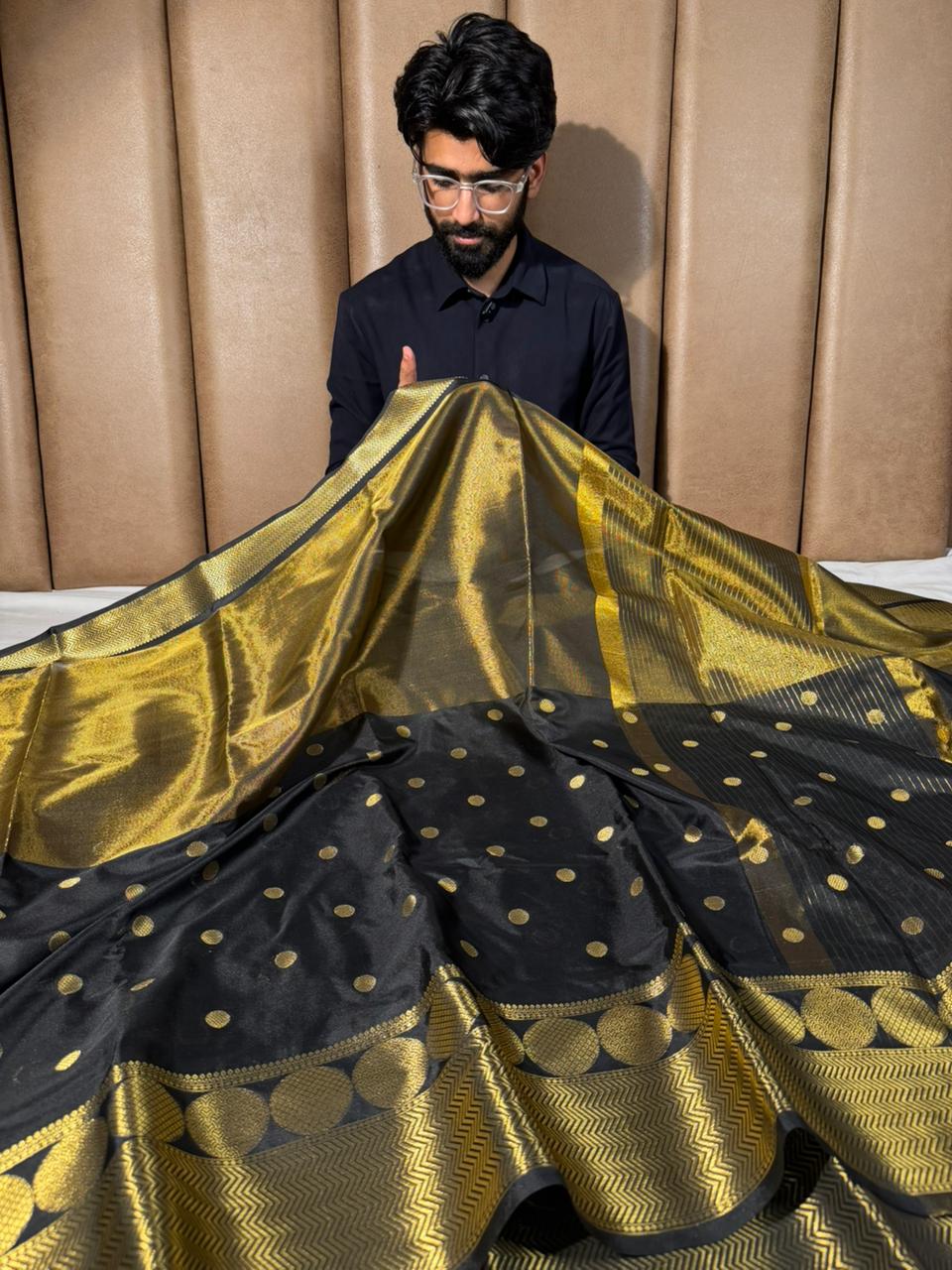 Copper black Half Tissue Silk Banarasi Saree