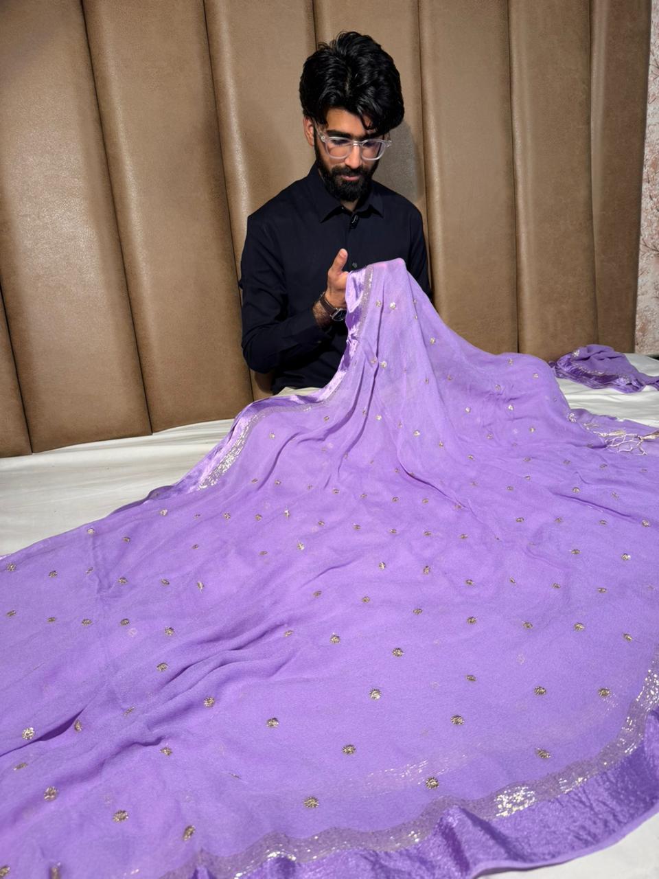 Light Lavender Soft Viscose Georgette Embroidered Saree