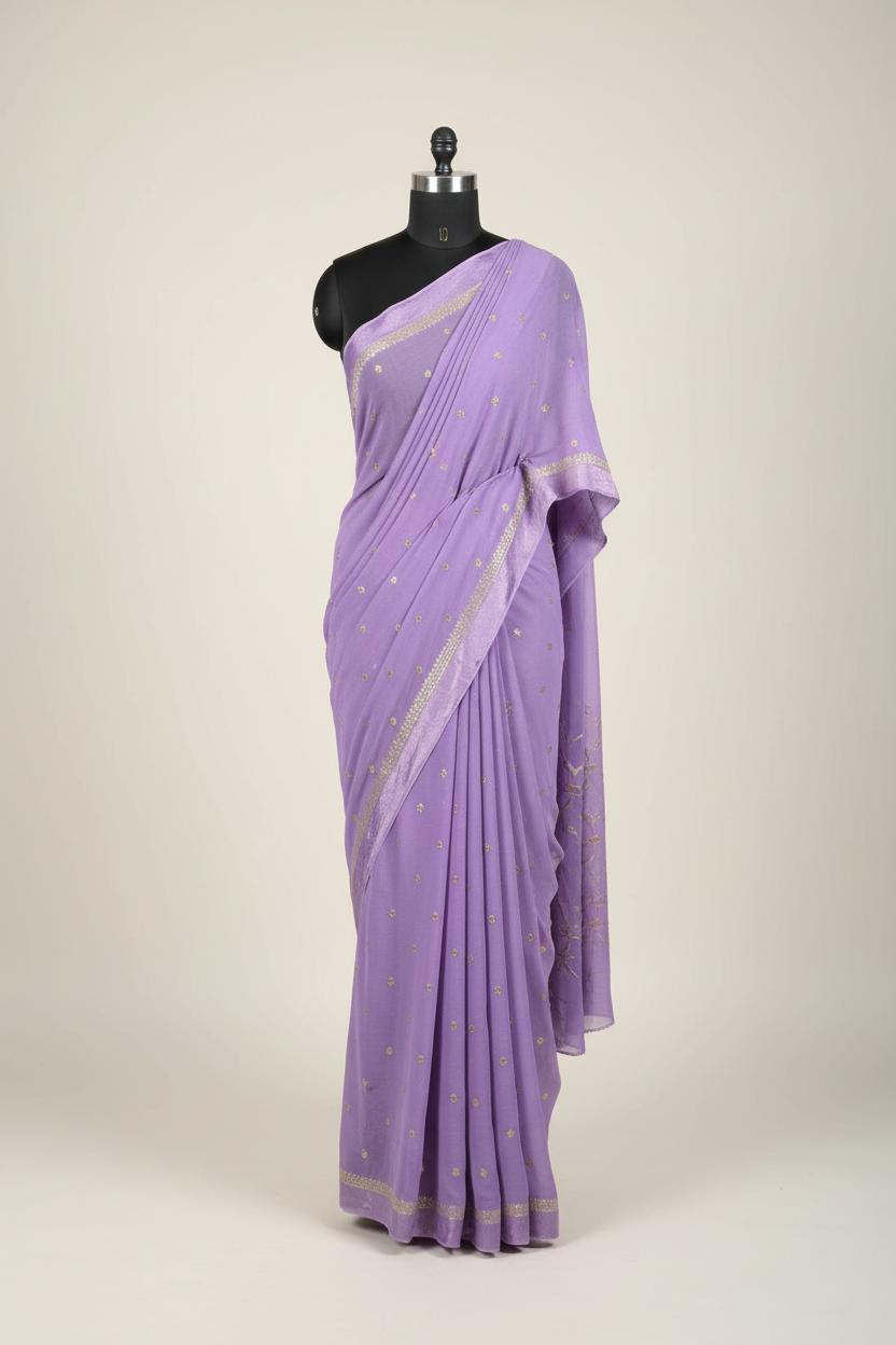 Light Lavender Soft Viscose Georgette Embroidered Saree