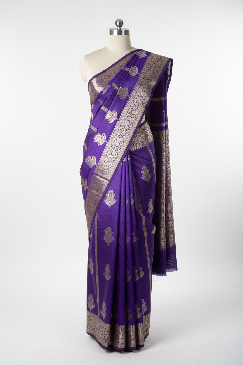 Light Purple Traditional Chinia Silk Banarasi Saree