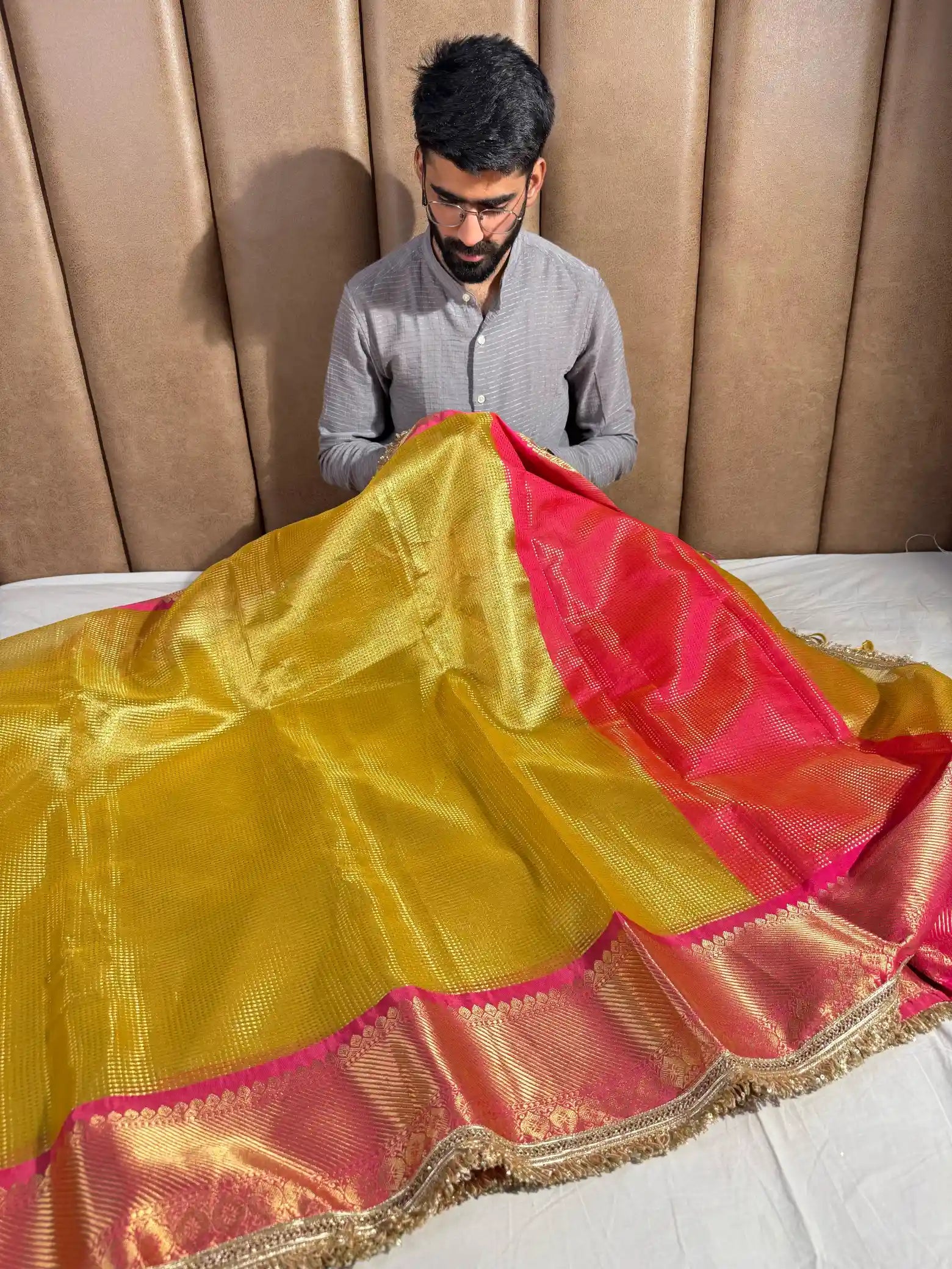 Golden Embossed Weave Kanjivaram Brocade Saree