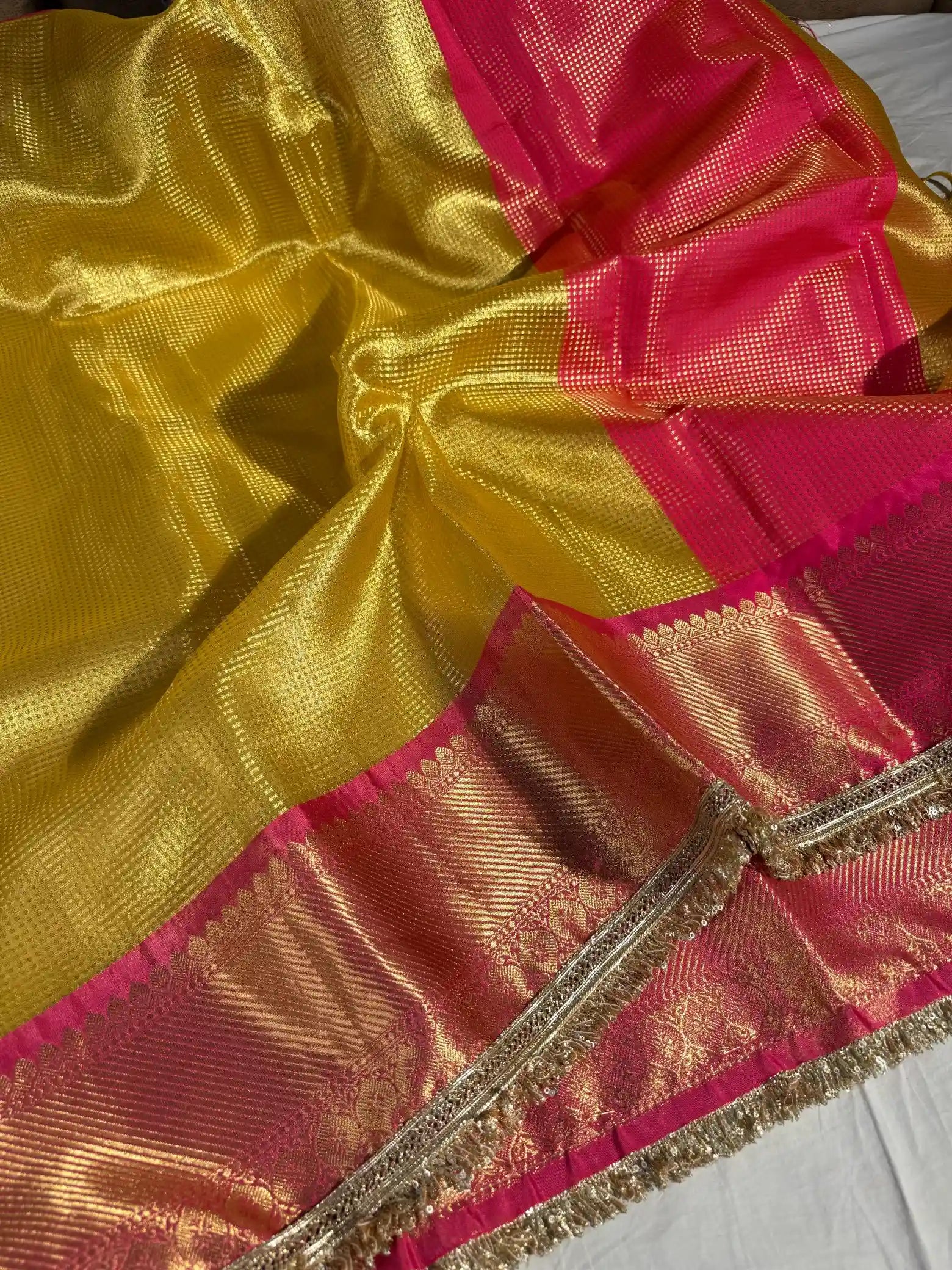 Golden Embossed Weave Kanjivaram Brocade Saree