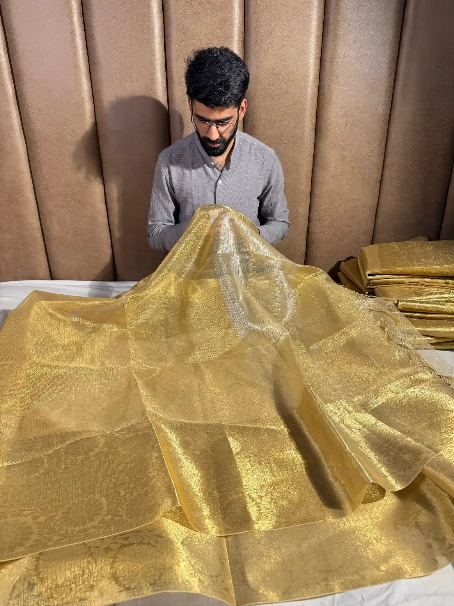 Golden Zari Kota Tissue Silk Banarasi Saree