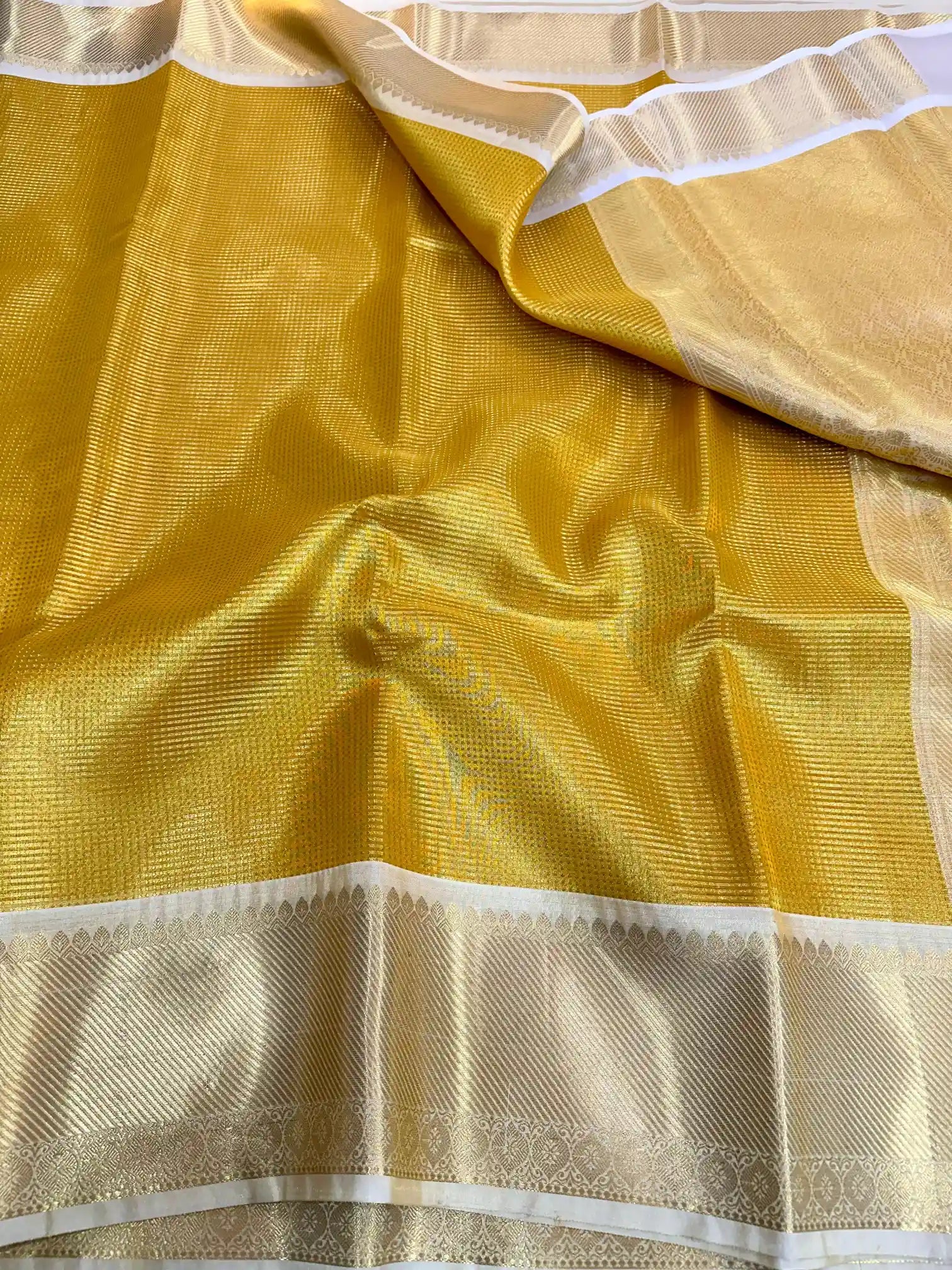 Golden Glass Tissue Silk Zari Brocade Banarasi Saree