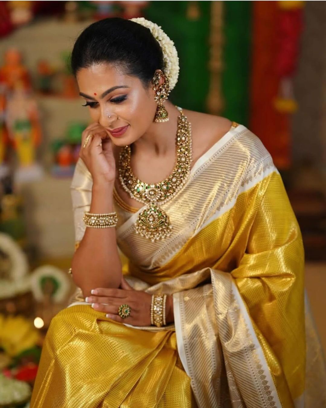 Golden Glass Tissue Silk Zari Brocade Banarasi Saree
