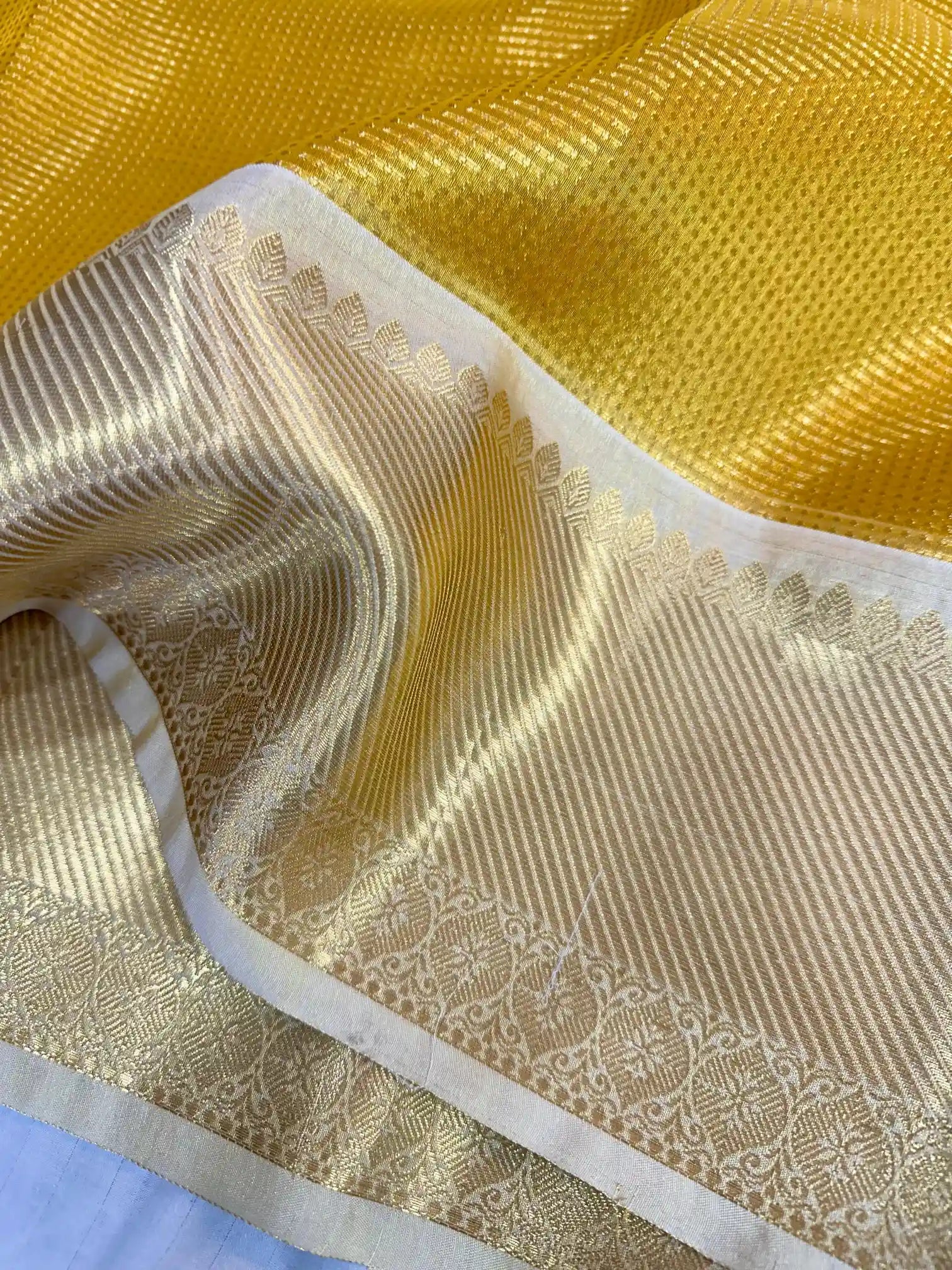Golden Glass Tissue Silk Zari Brocade Banarasi Saree
