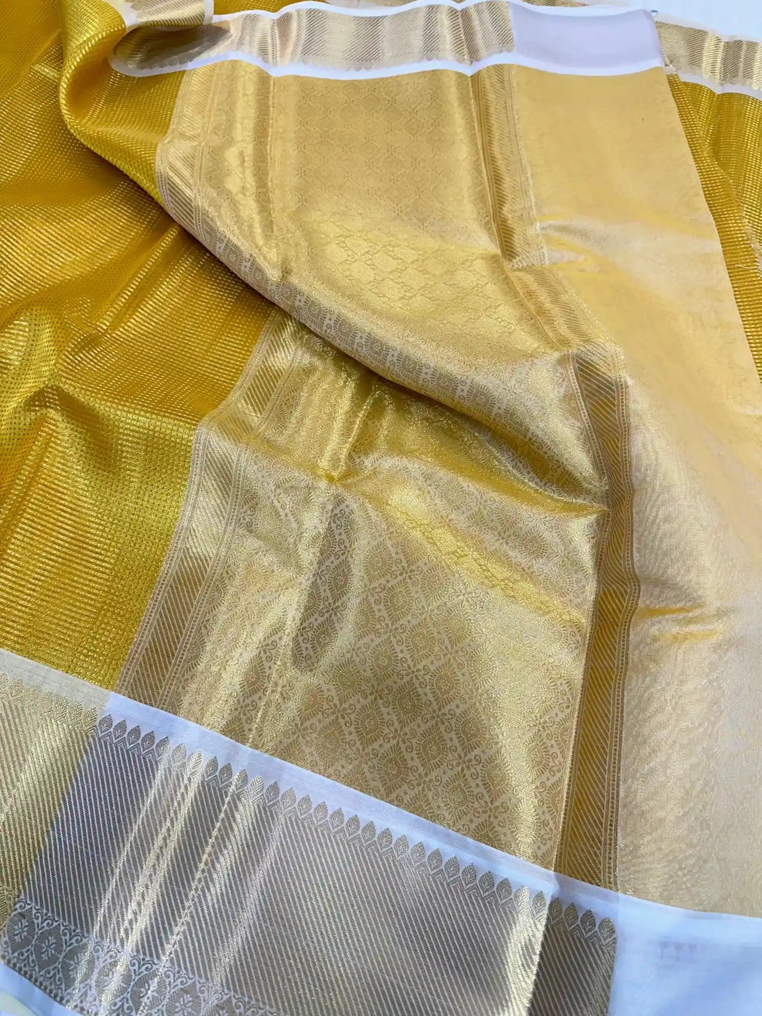 Golden Glass Tissue Silk Zari Brocade Banarasi Saree