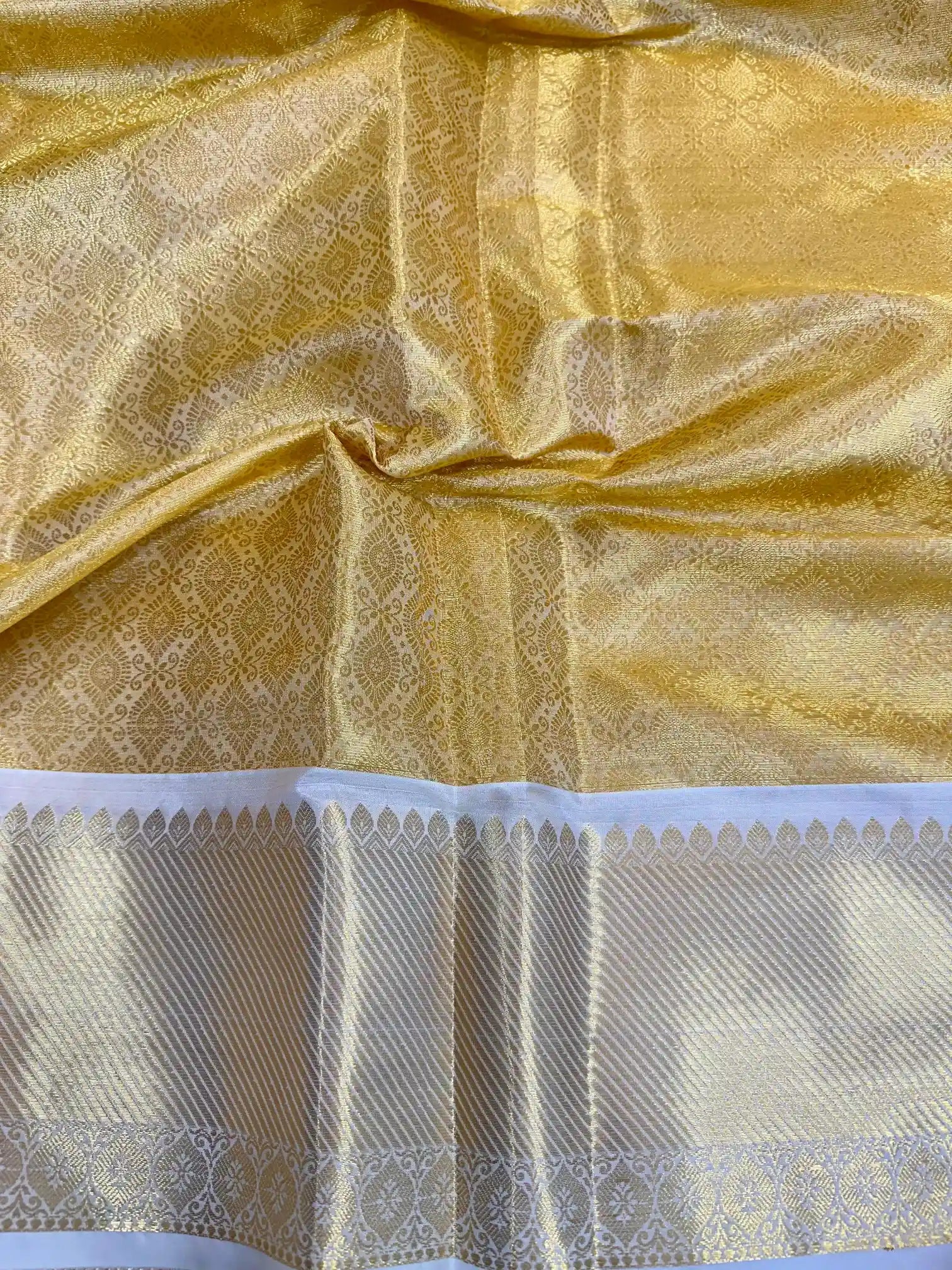Golden Glass Tissue Silk Zari Brocade Banarasi Saree