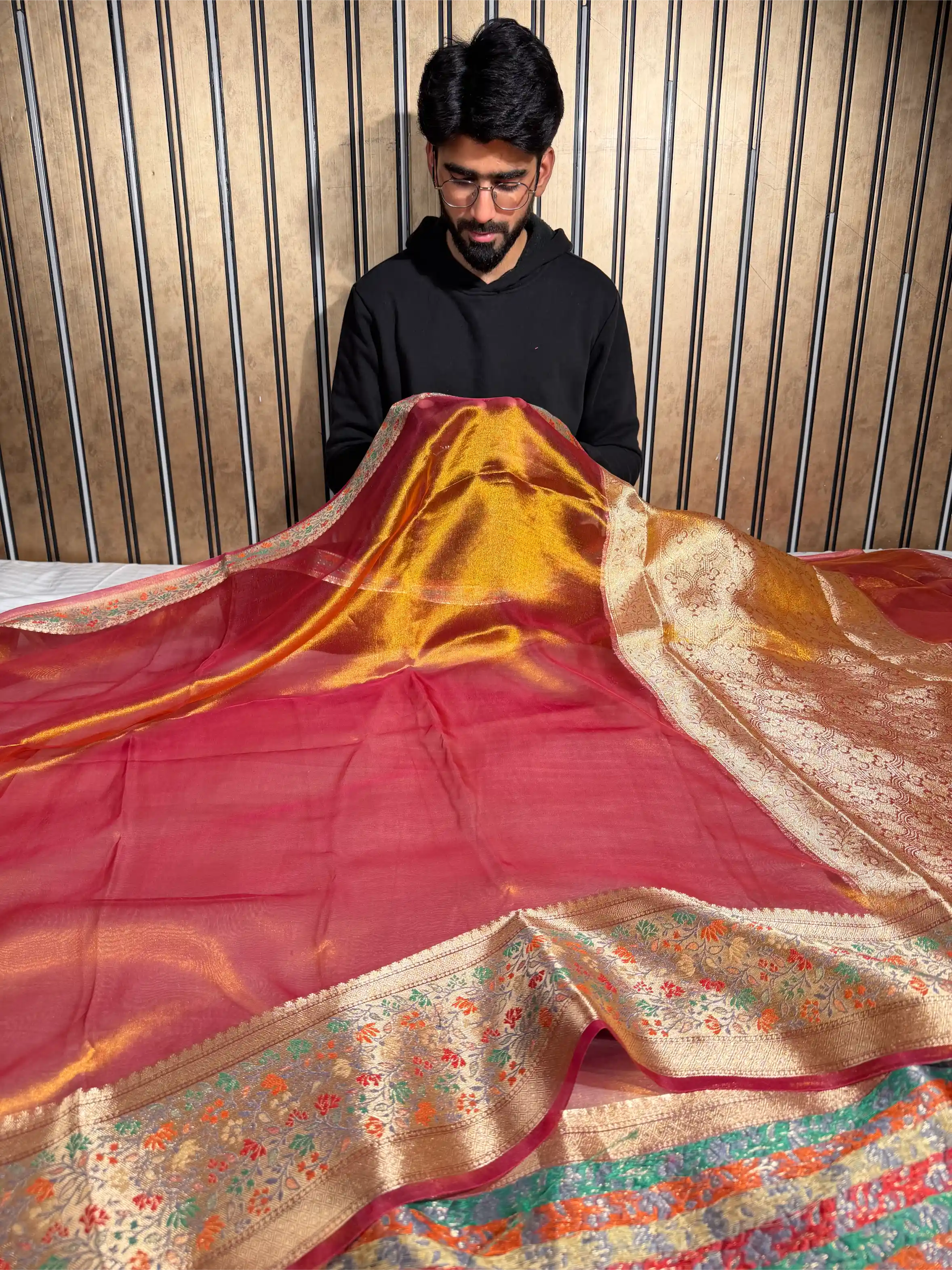 Goldish Mustard Shade Pure Tissue Silk Banarasi Saree