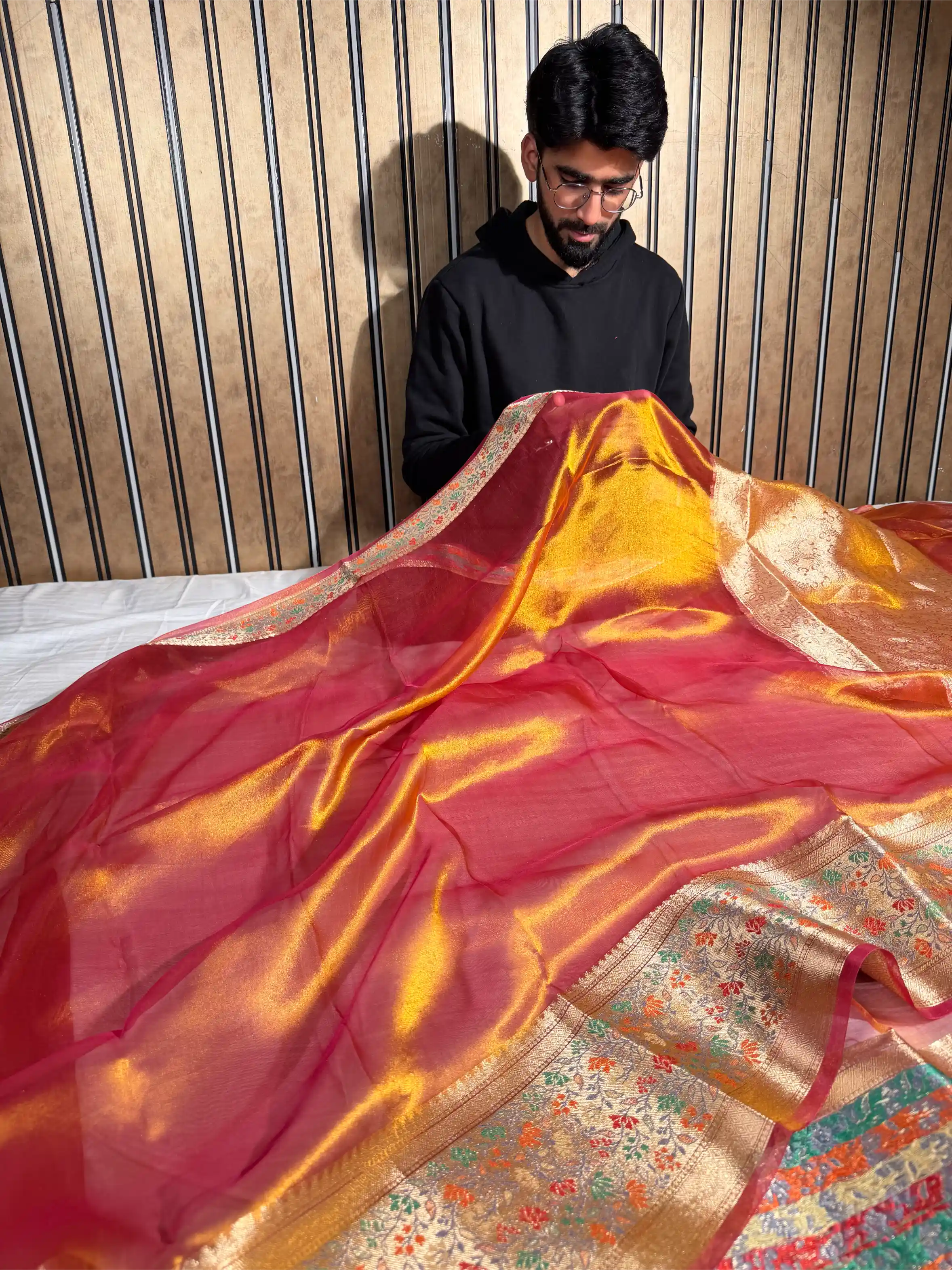 Goldish Mustard Shade Pure Tissue Silk Banarasi Saree