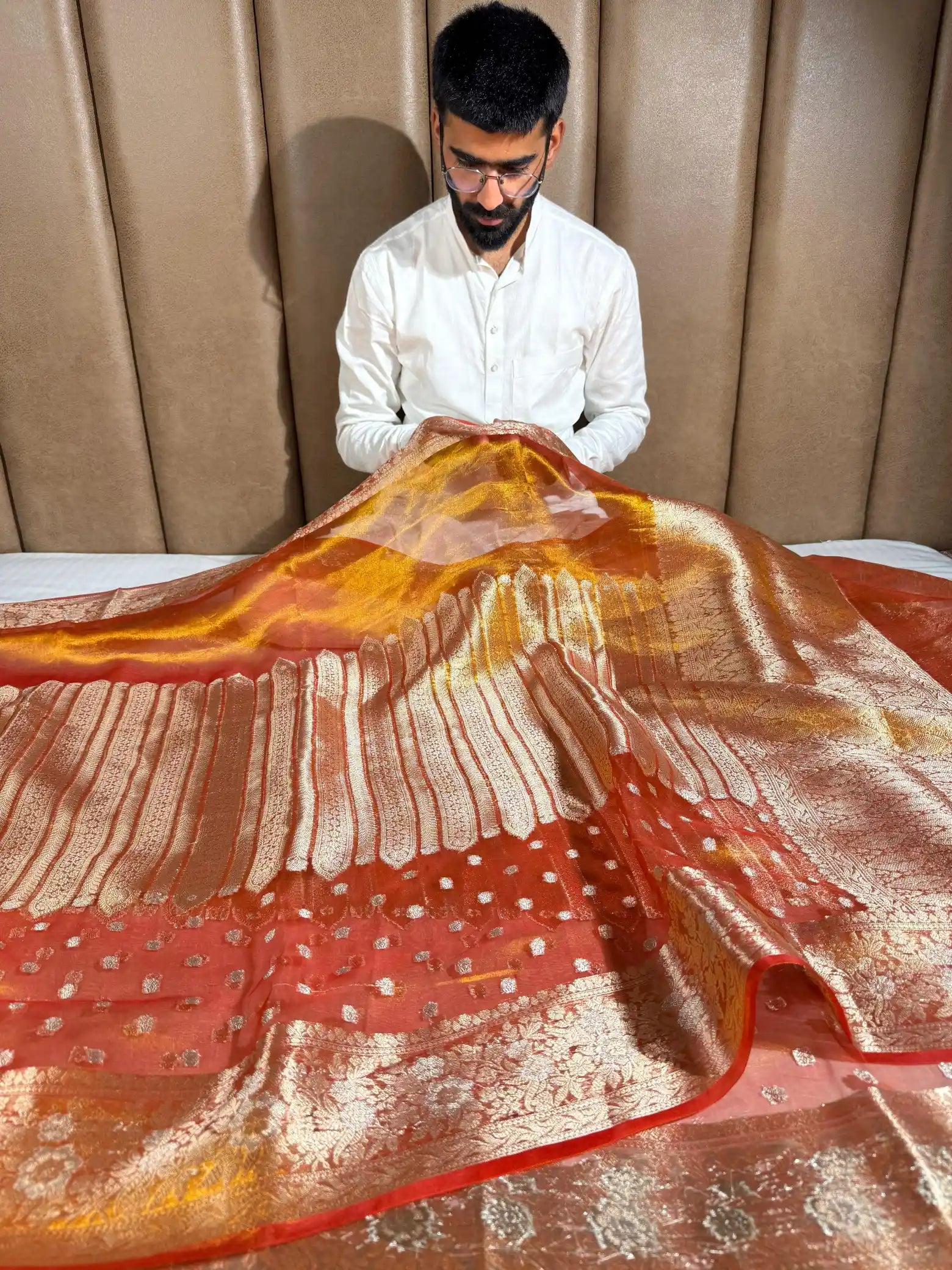 Goldish Orange Pure Tissue Silk Heritage Banarasi Saree