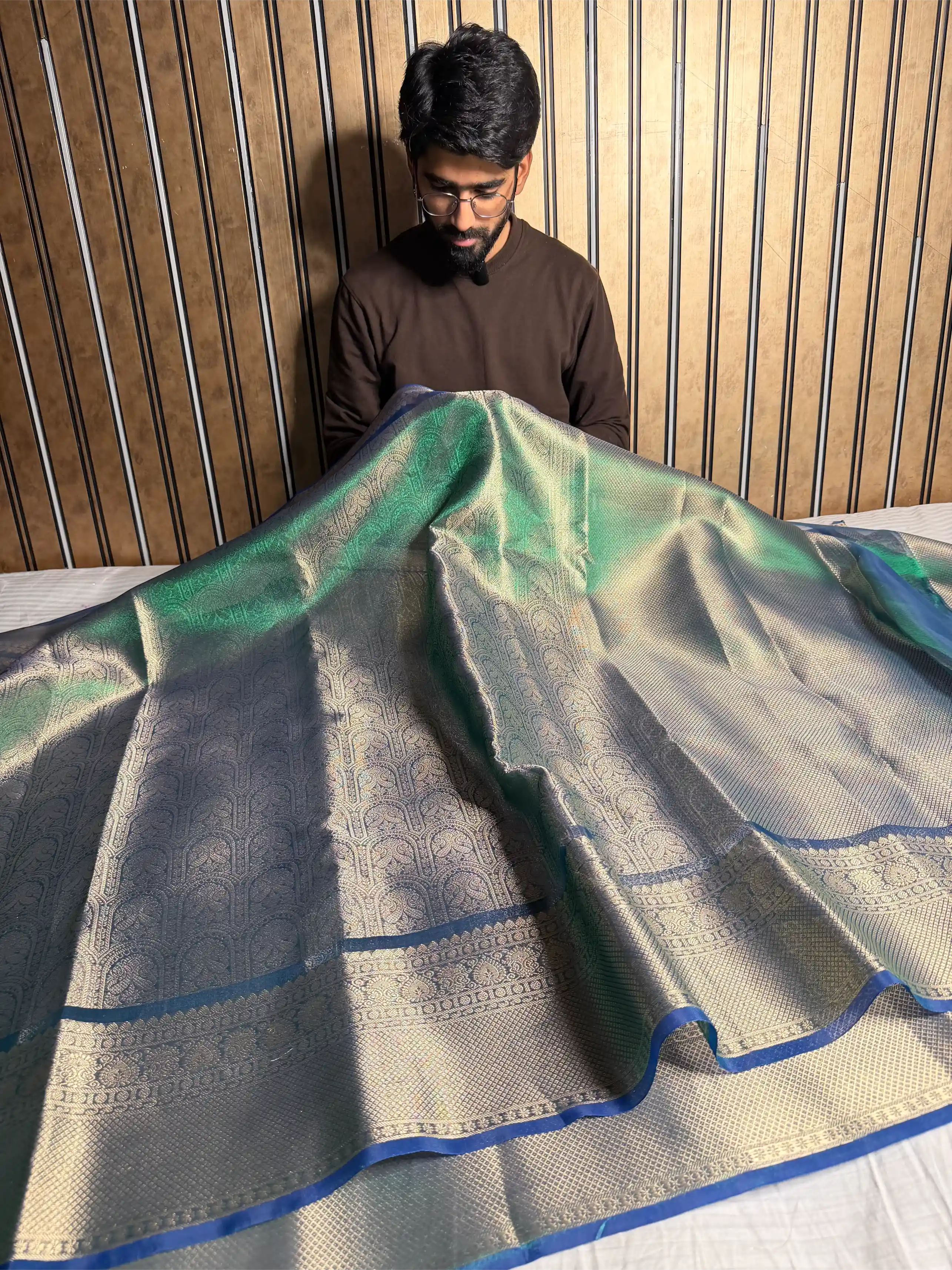 Green-Blue Dhoop Chaon Tissue Silk Kanjivaram Brocade Banarasi Saree