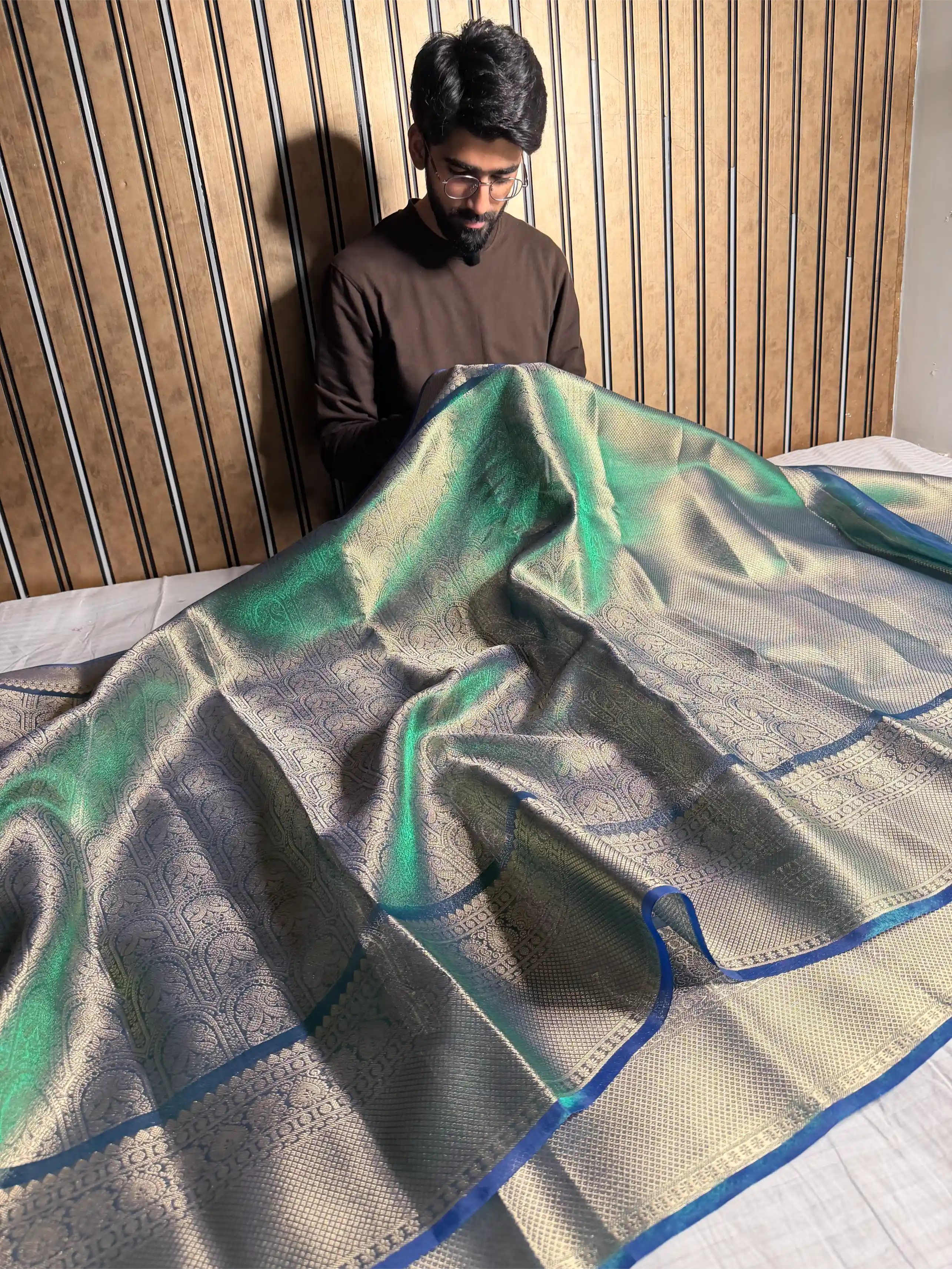 Green-Blue Dhoop Chaon Tissue Silk Kanjivaram Brocade Banarasi Saree