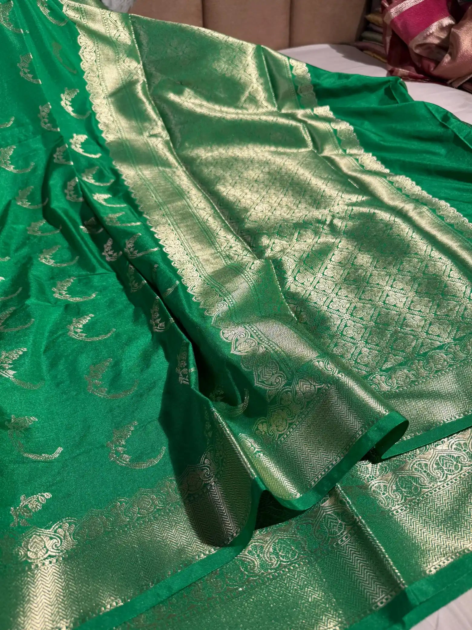 Green Chinia Silk Simplistic Design Banarasi Saree