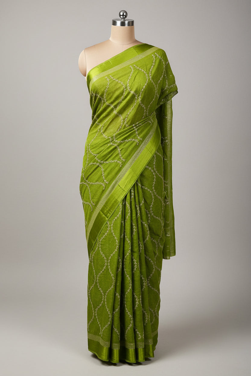 Green Viscose Georgette Silk Thread Embroidered Saree