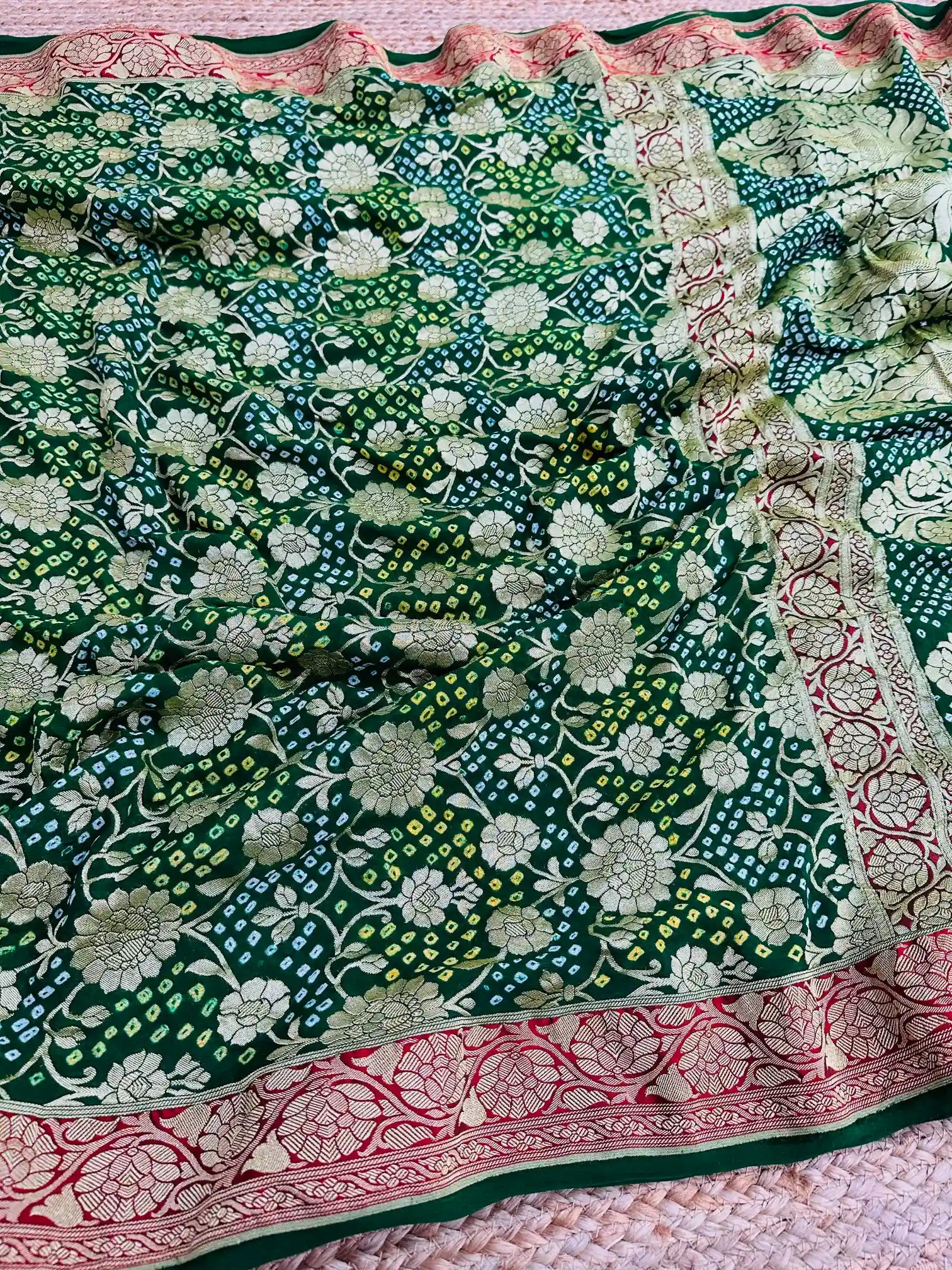 Green Bandejh Khaddi Georgette Banarasi Saree