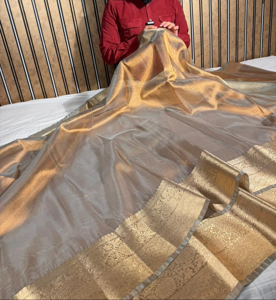 Greyish Brown Kora Tissue Silk Eccentric Banarasi Saree