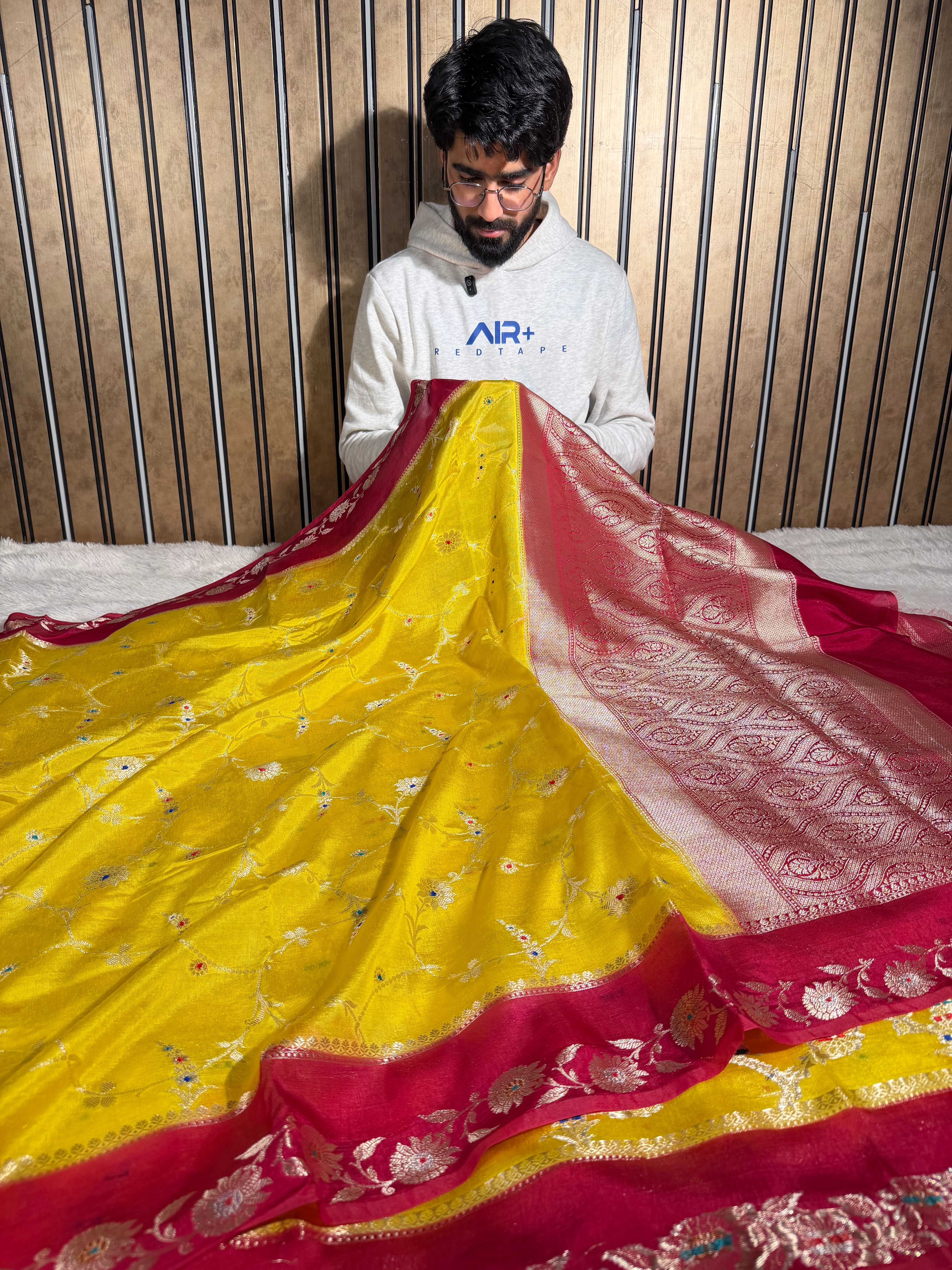 Haldi Yellow Chinia Silk Eccentric Banarasi Saree