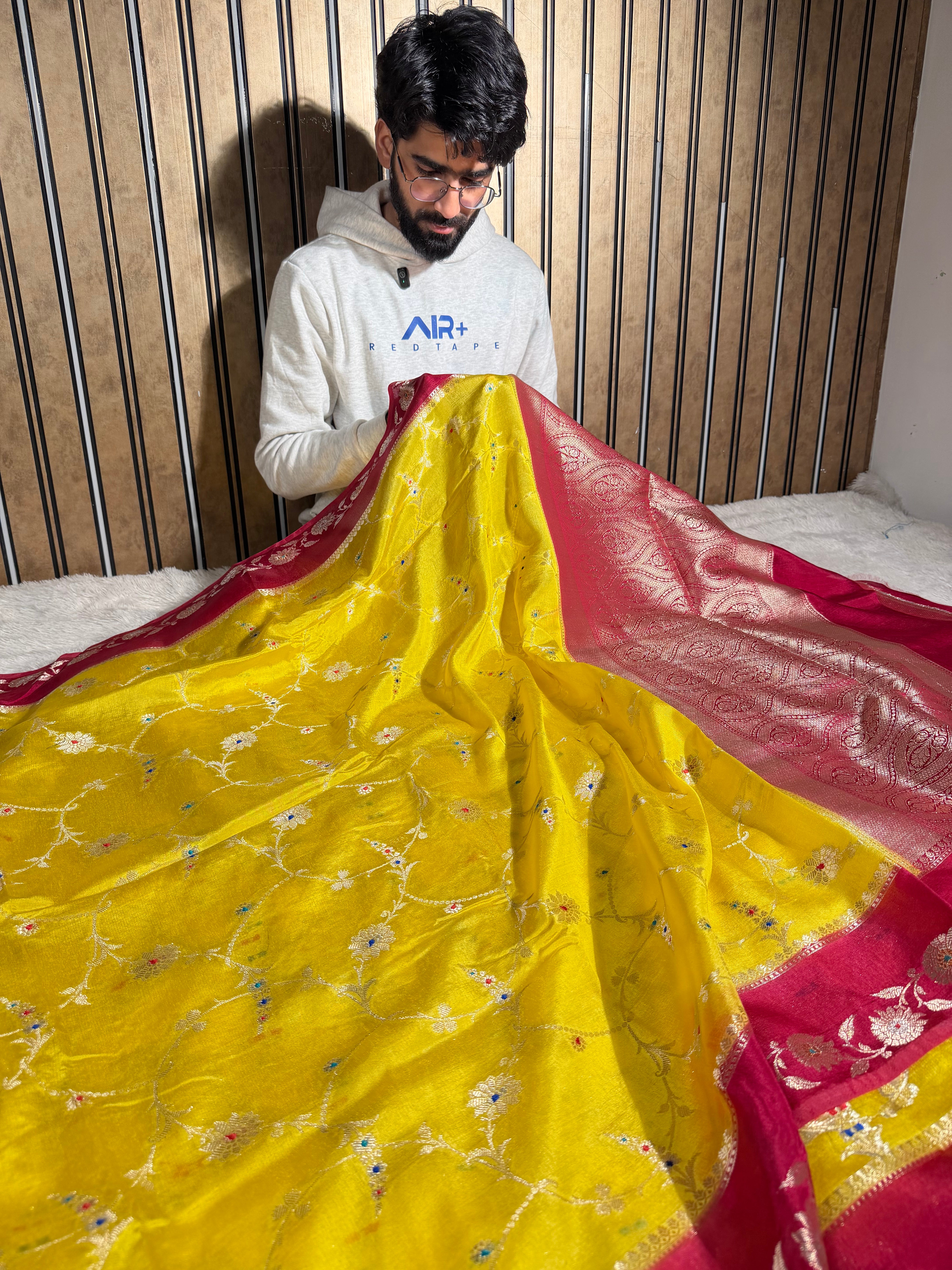 Haldi Yellow Chinia Silk Eccentric Banarasi Saree