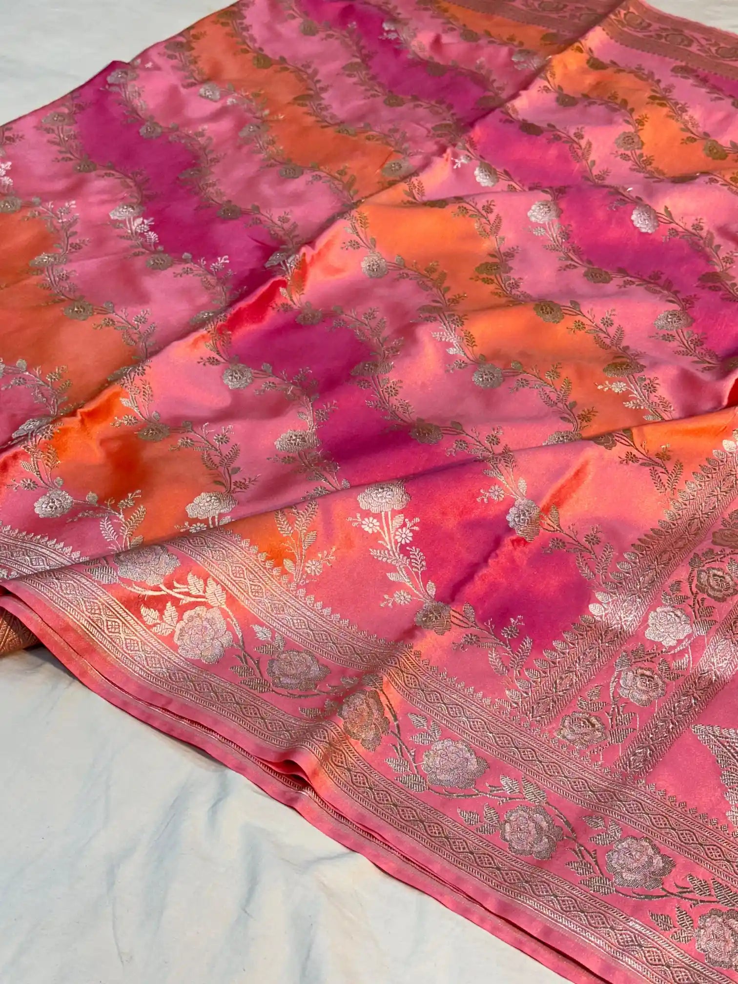 Handbrush Dyed Mashru Silk Banarasi Saree in Leheriya