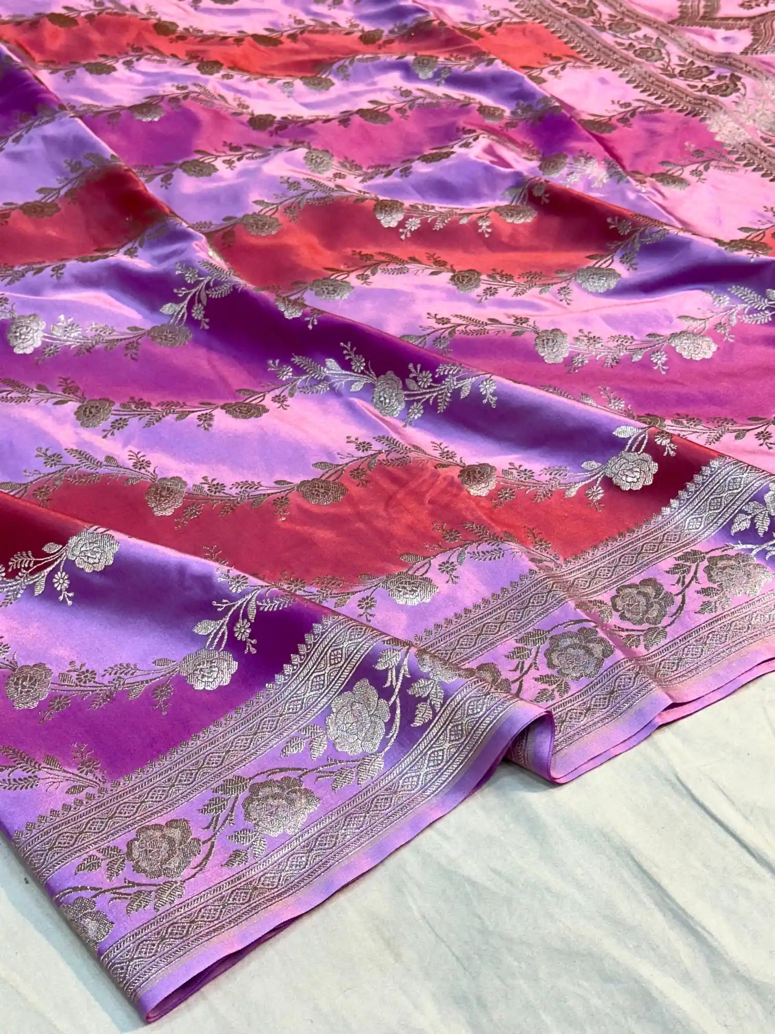 Handbrush Dyed Mashru Silk Banarasi Saree in Leheriya