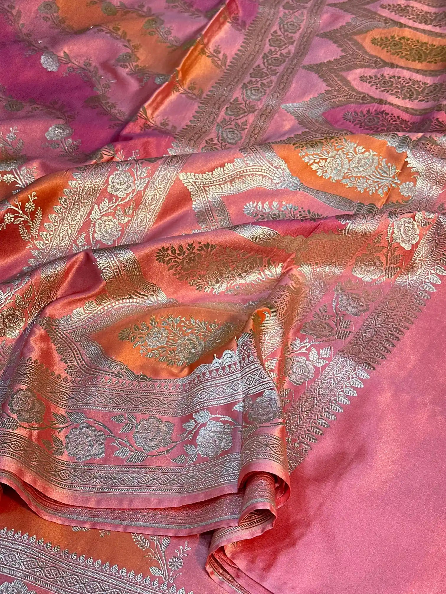 Handbrush Dyed Mashru Silk Banarasi Saree in Leheriya