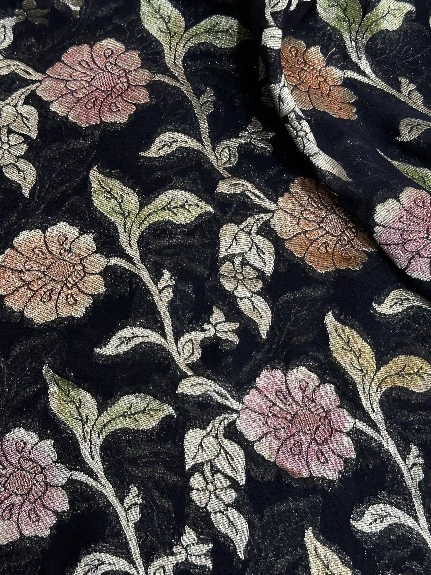 Handbrush Dyed Black Khaddi Georgette Banarasi Saree
