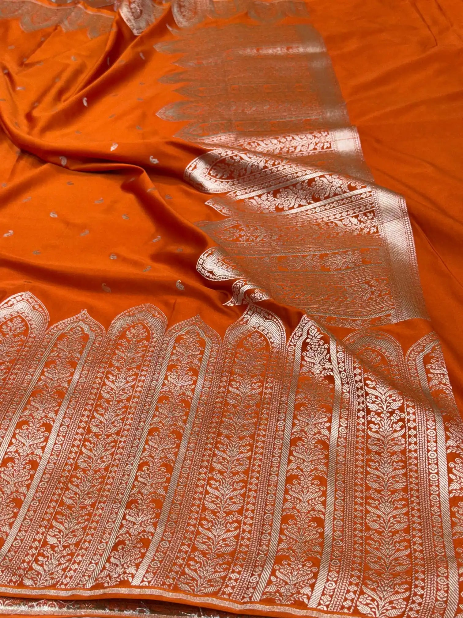 Bright Orange Mashru Katan Silk Heritage Weave Banarasi Saree