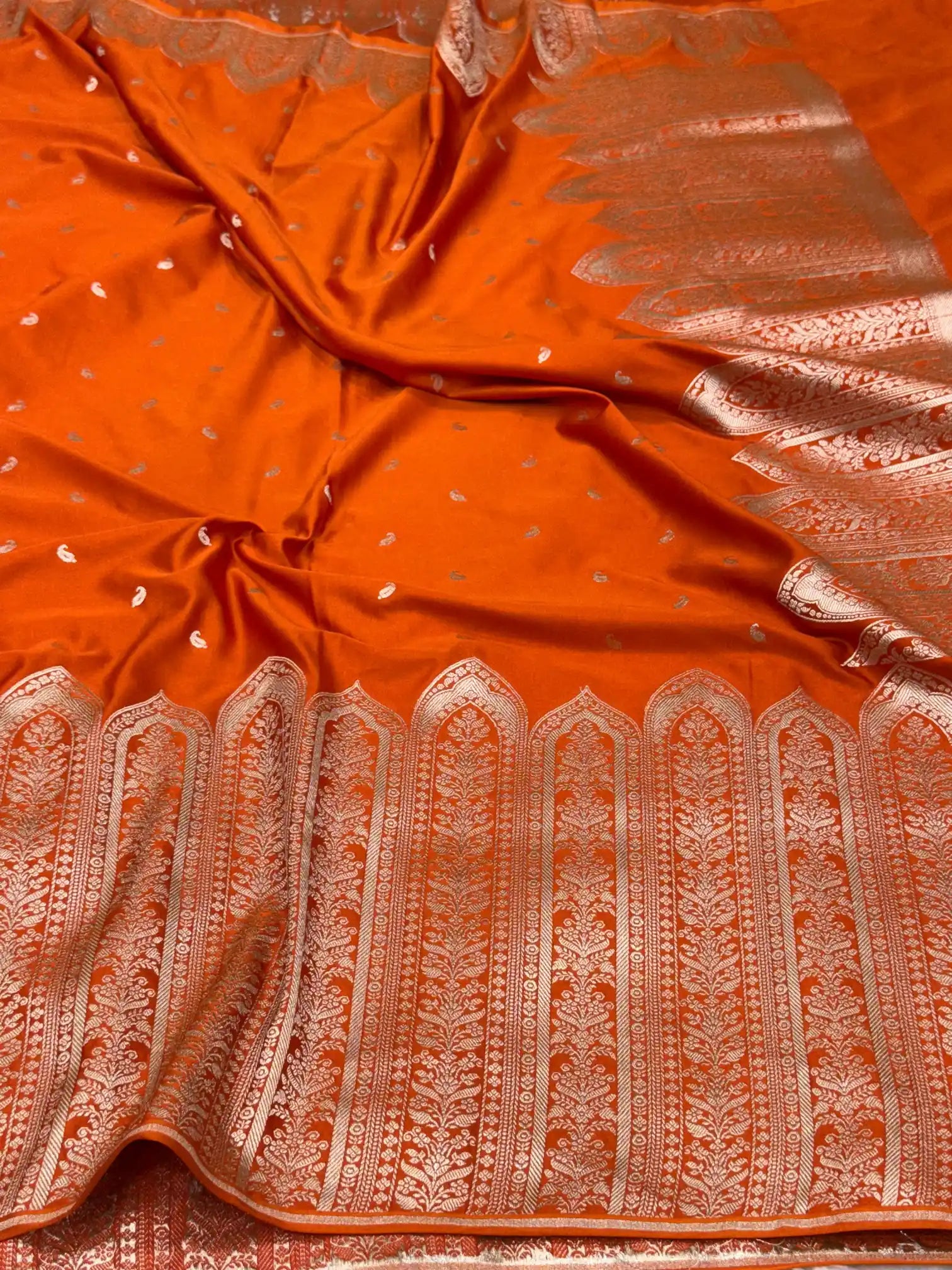 Bright Orange Mashru Katan Silk Heritage Weave Banarasi Saree