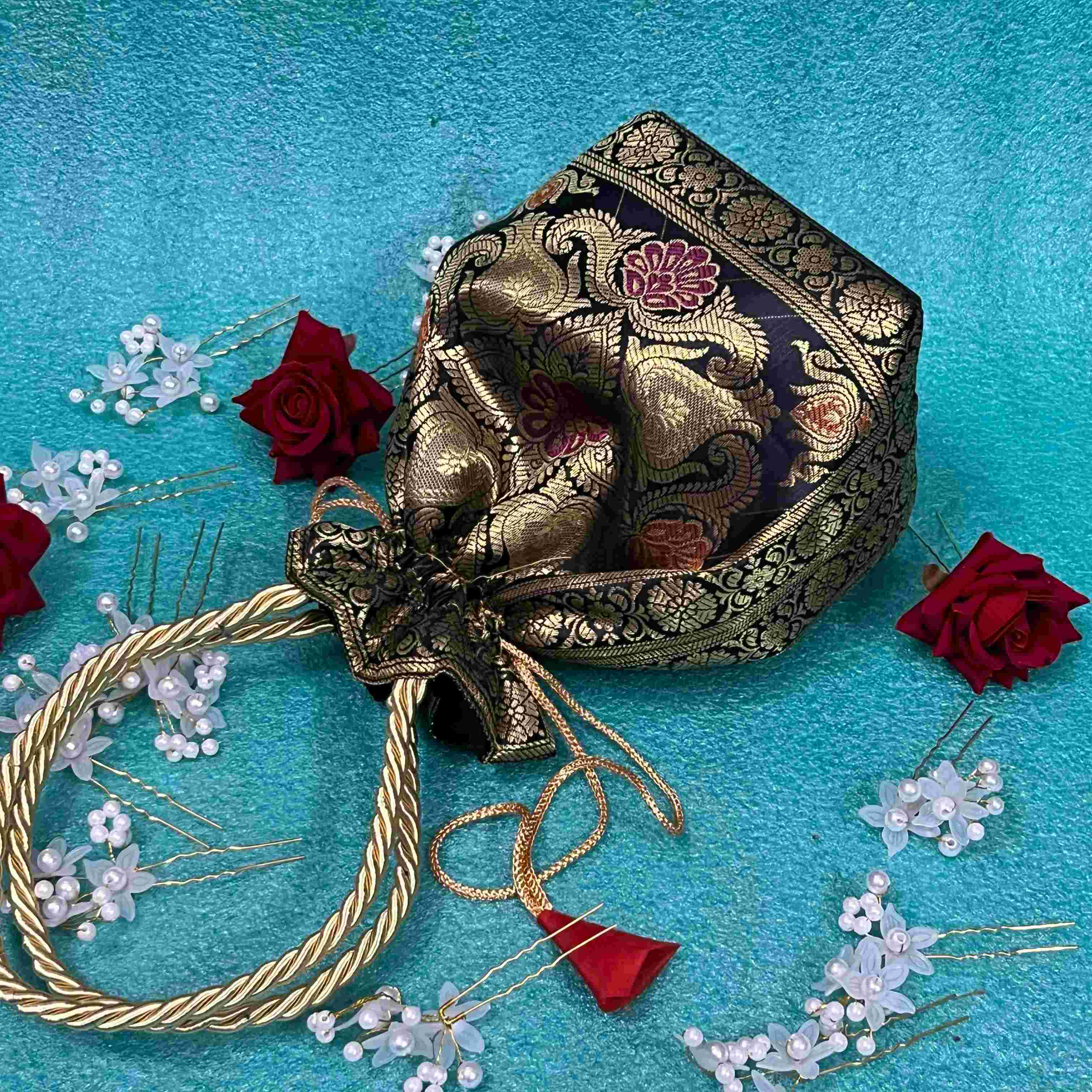 Stunning Black Colour Banarasi Potli Bags