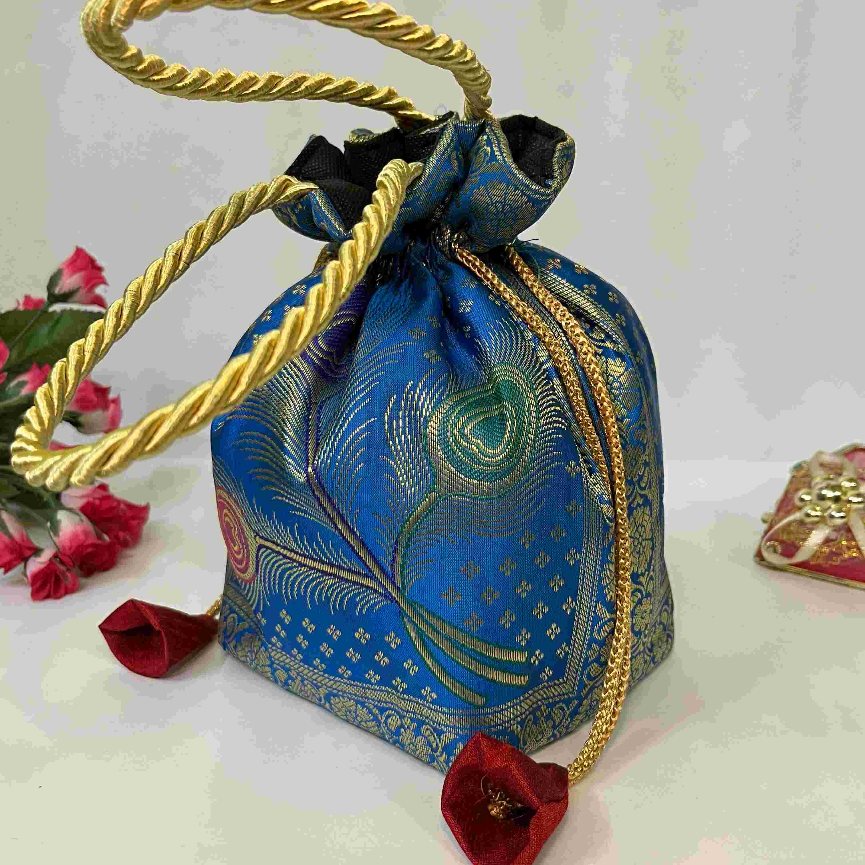 Classy Blue Colour Banarasi Potli Bags
