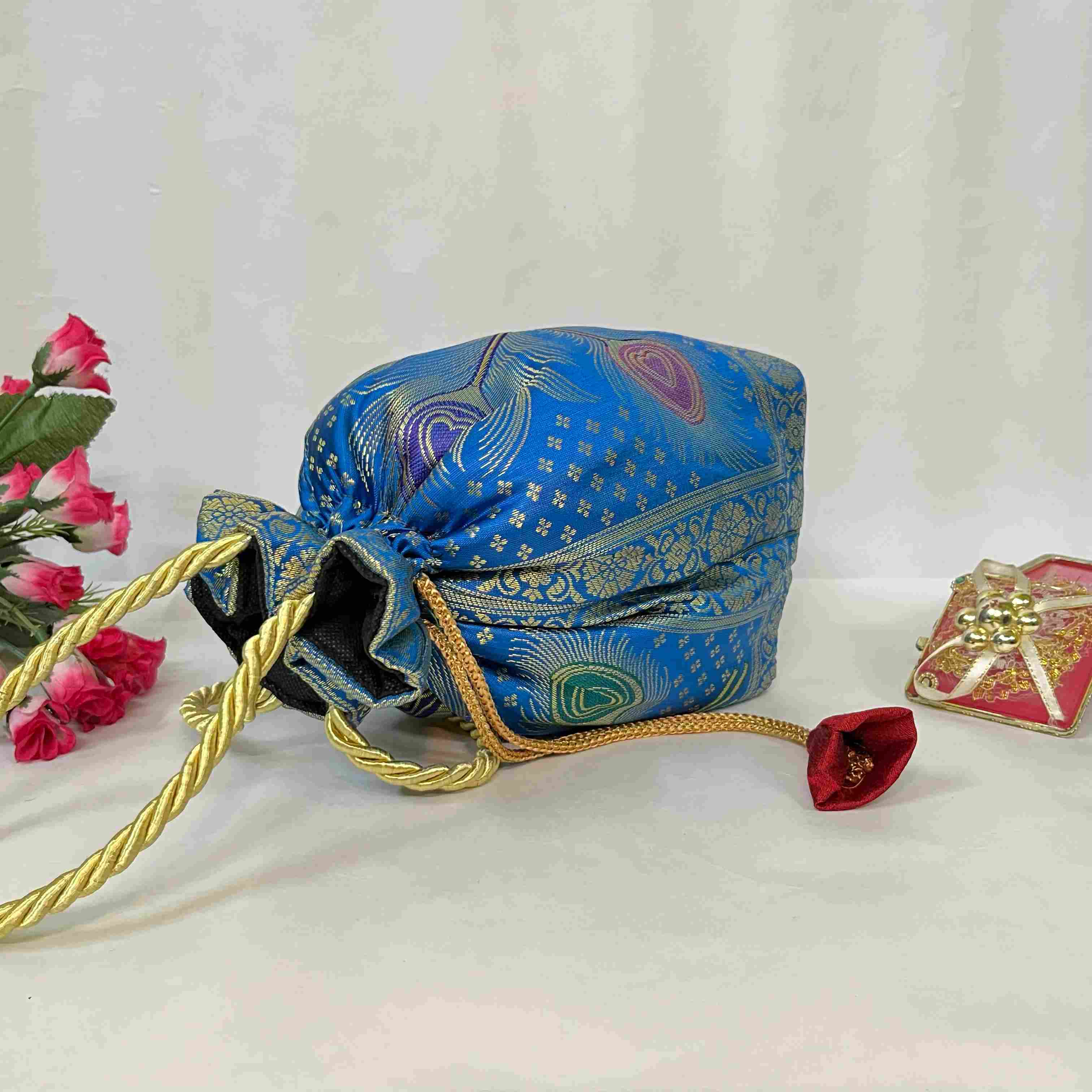 Classy Blue Colour Banarasi Potli Bags
