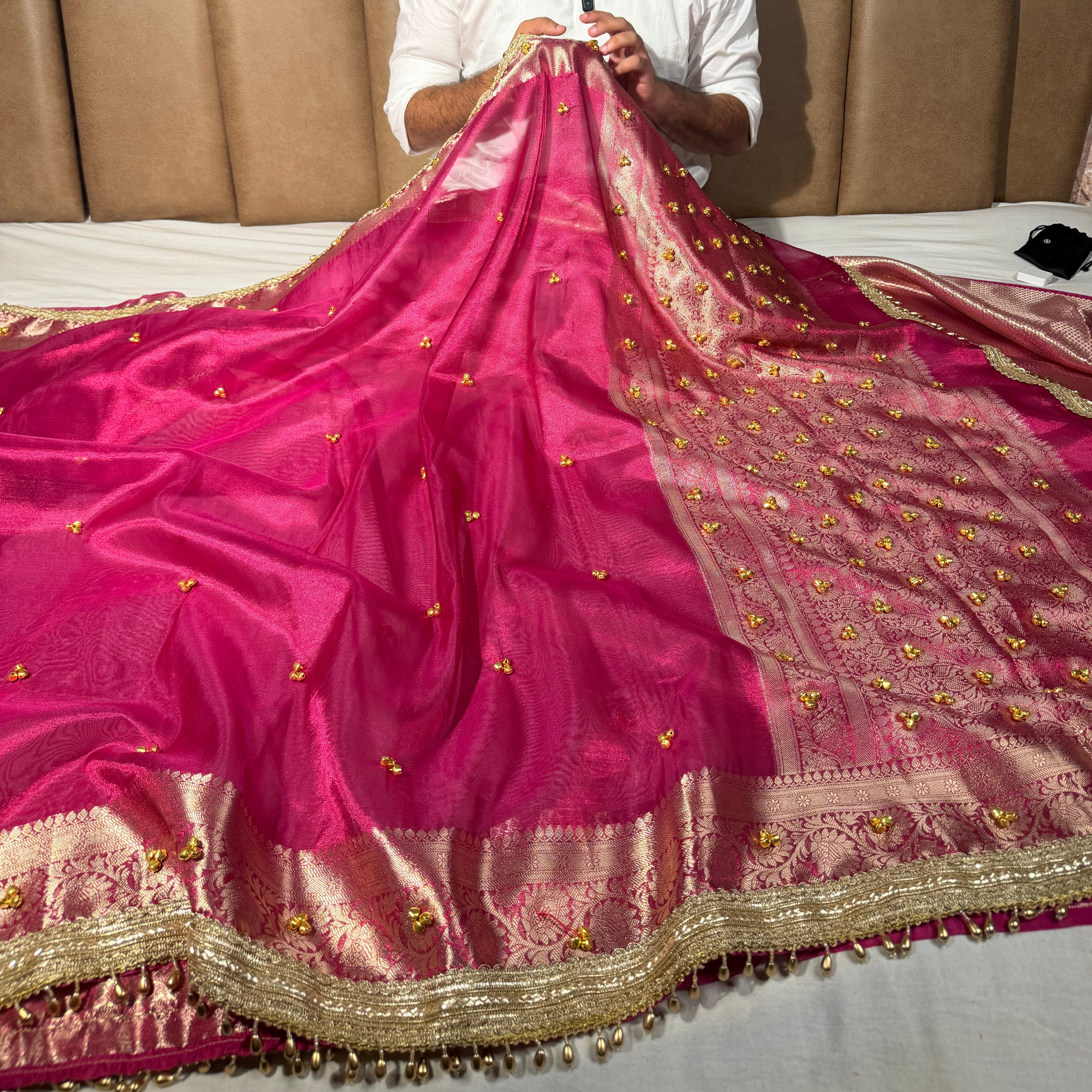 Metallic Rani Kora Tissue Viral Ghungroo Saree