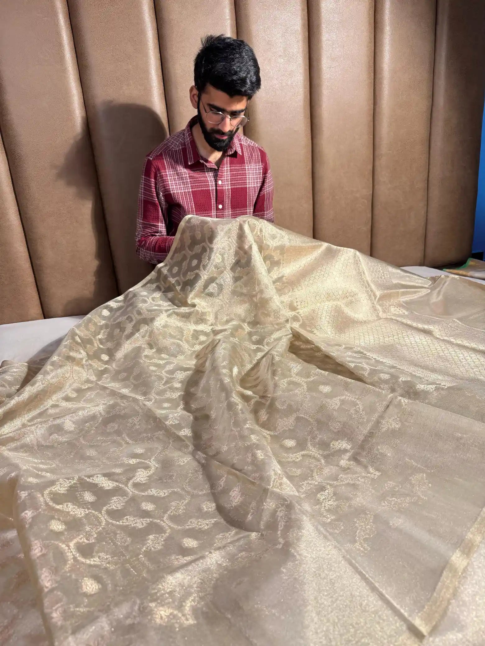 Ivory Gold Shade Soft Tissue Silk Banarasi Saree