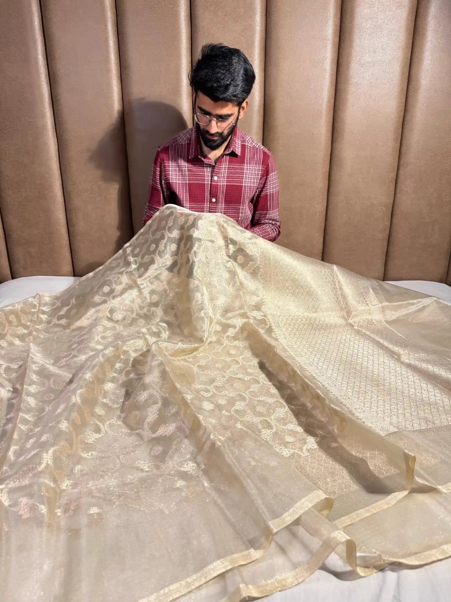 Ivory Gold Shade Soft Tissue Silk Banarasi Saree